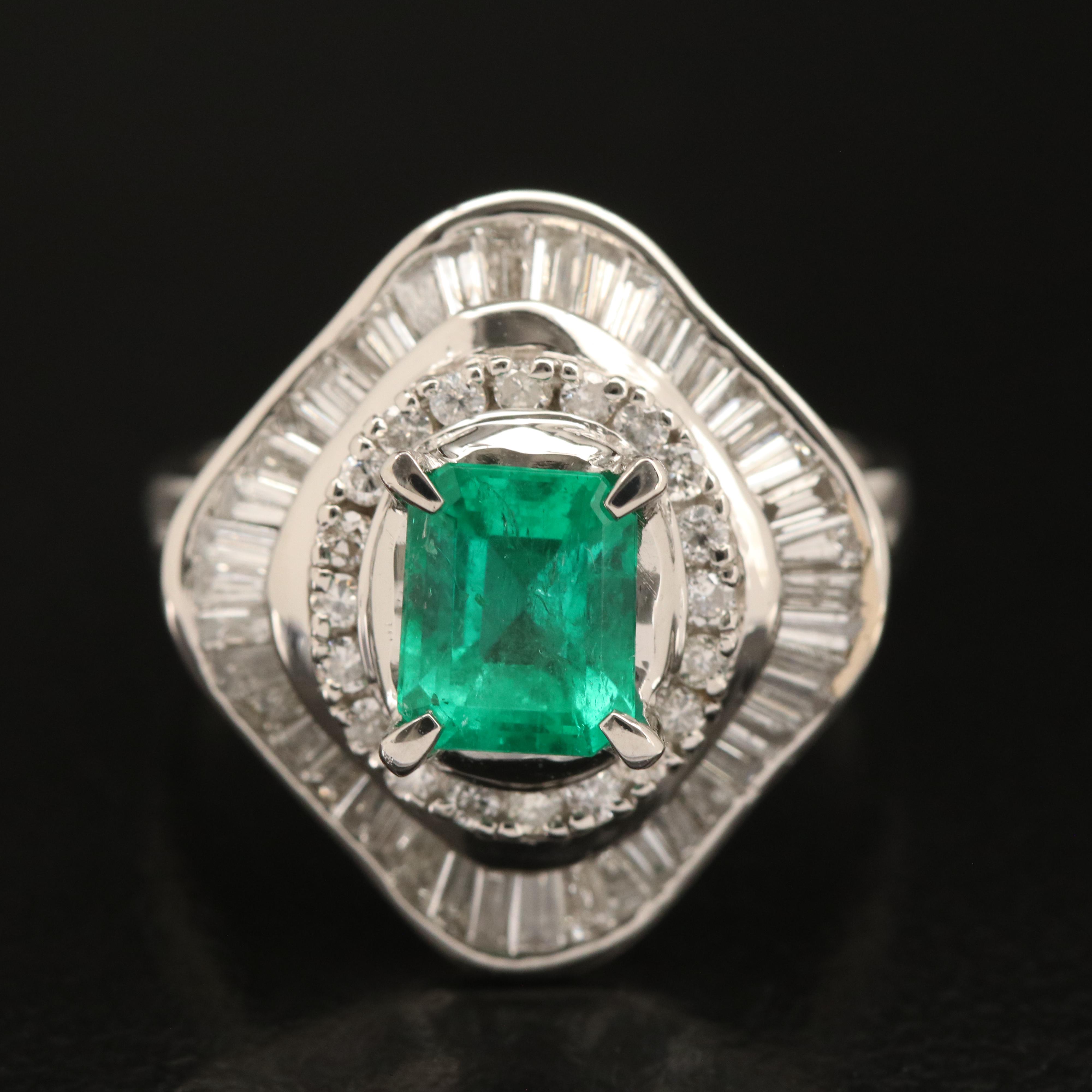 Platinum 1.68 CT Emerald and 1.00 CTW Diamond Ring
