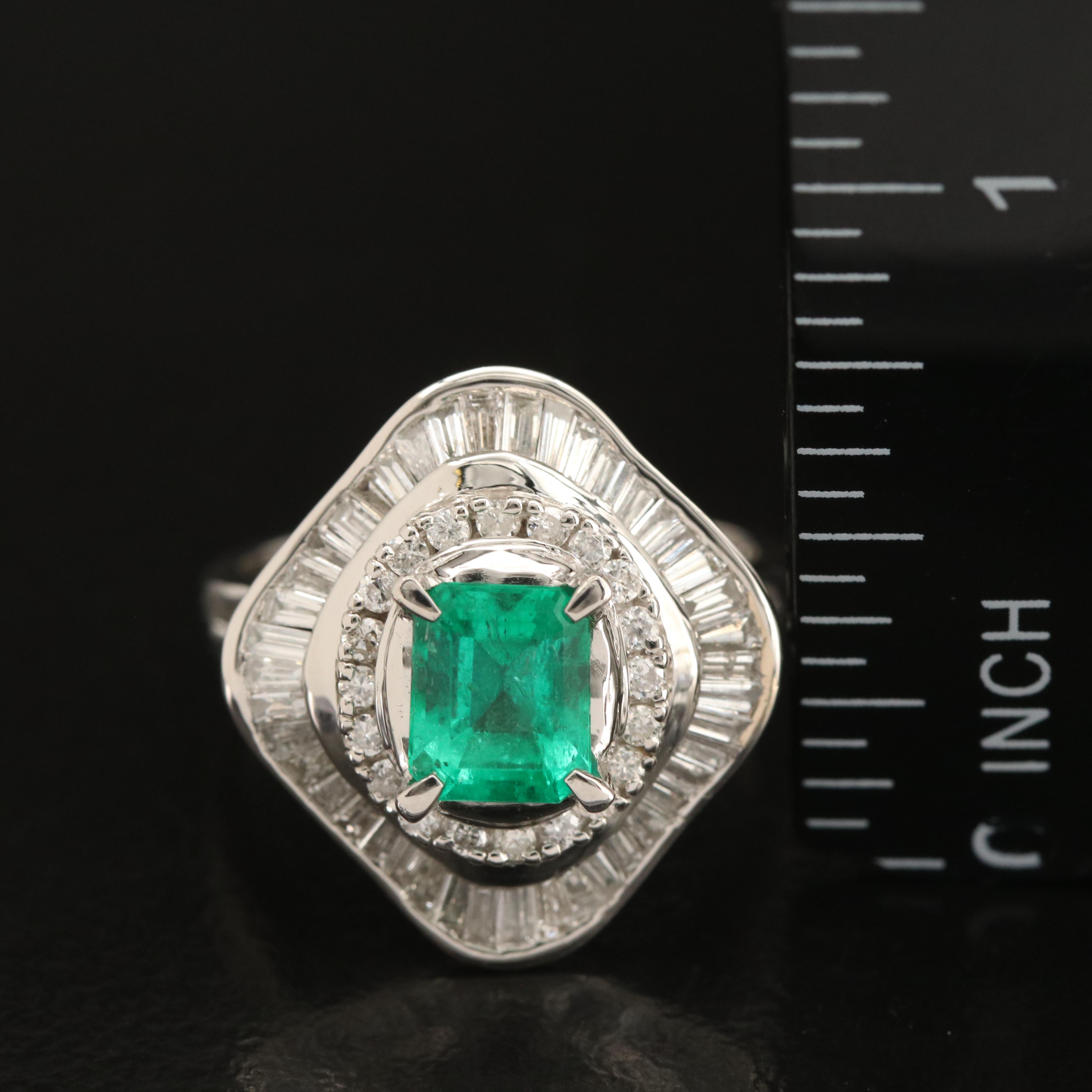 Platinum 1.68 CT Emerald and 1.00 CTW Diamond Ring