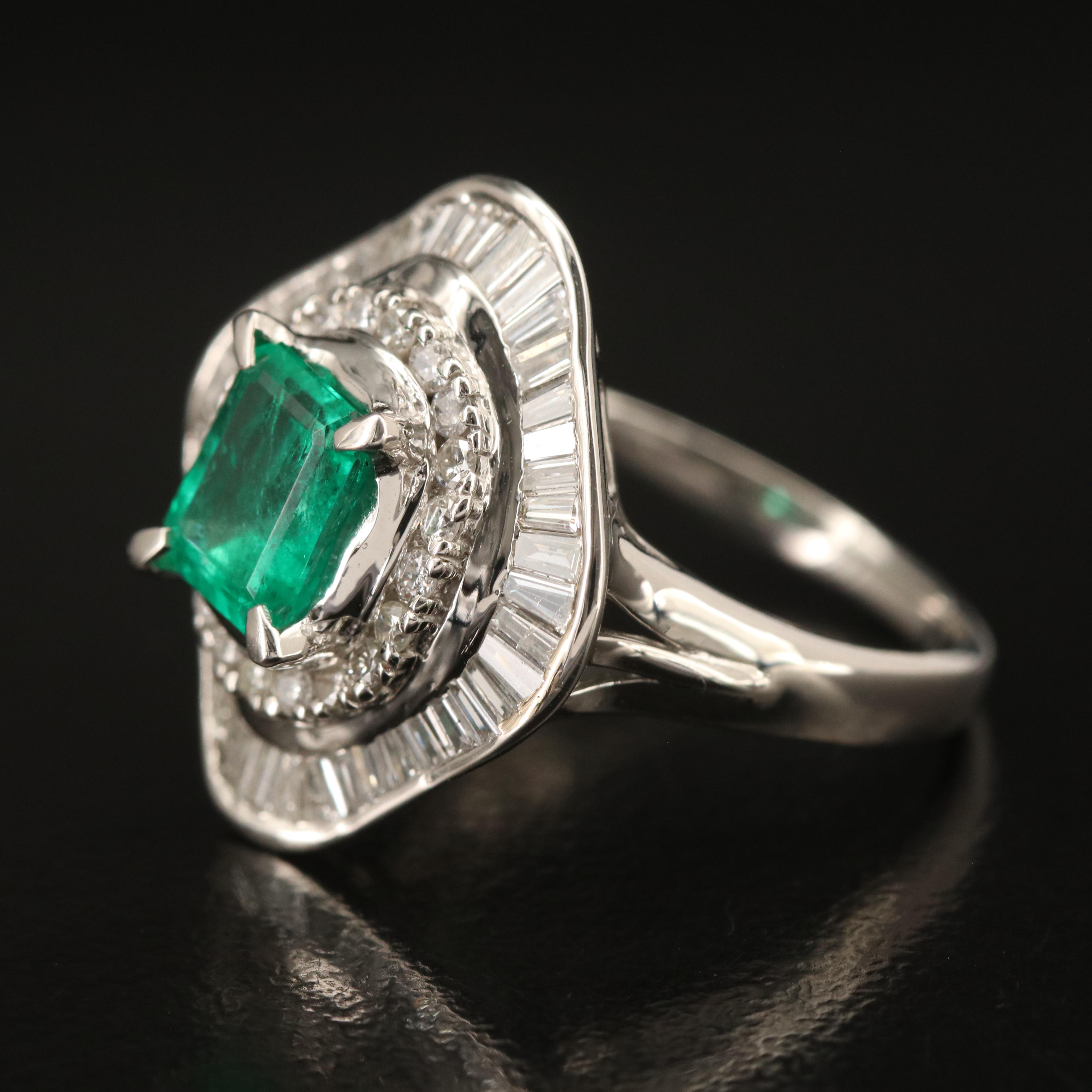 Platinum 1.68 CT Emerald and 1.00 CTW Diamond Ring