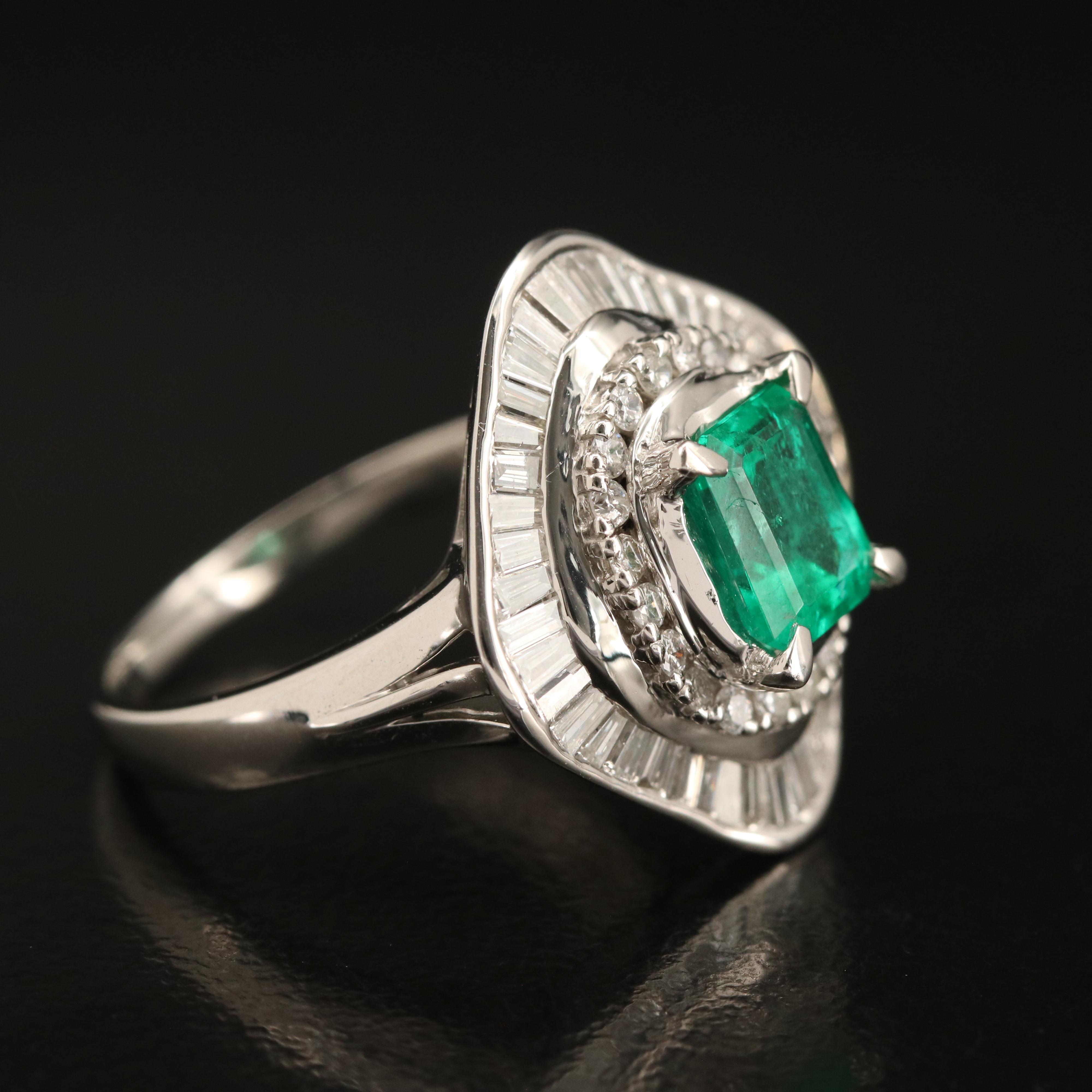 Platinum 1.68 CT Emerald and 1.00 CTW Diamond Ring