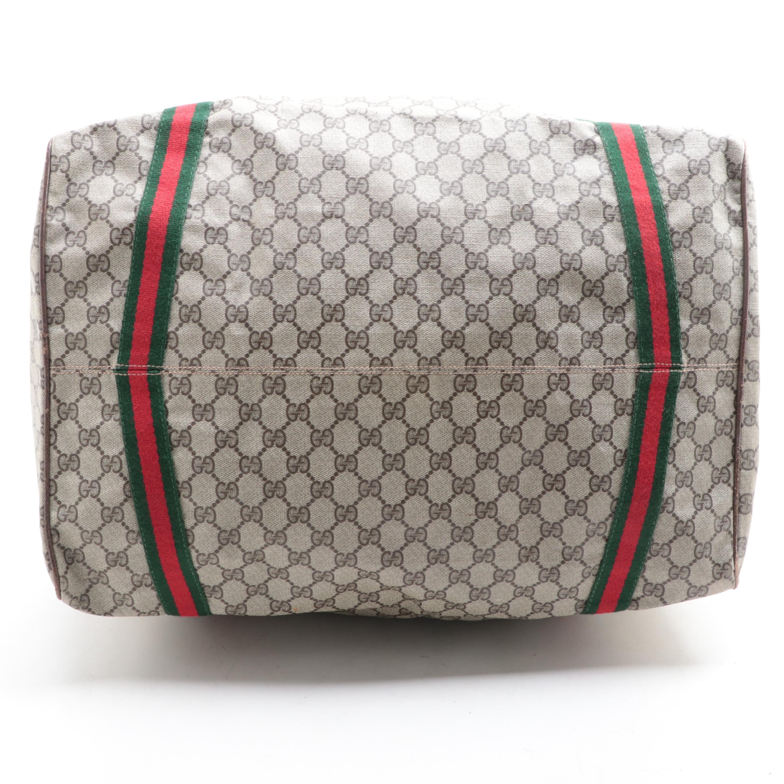 Gucci Zip Travel Bag in GG Supreme Canvas and Dark Brown Cinghiale Leather Trim