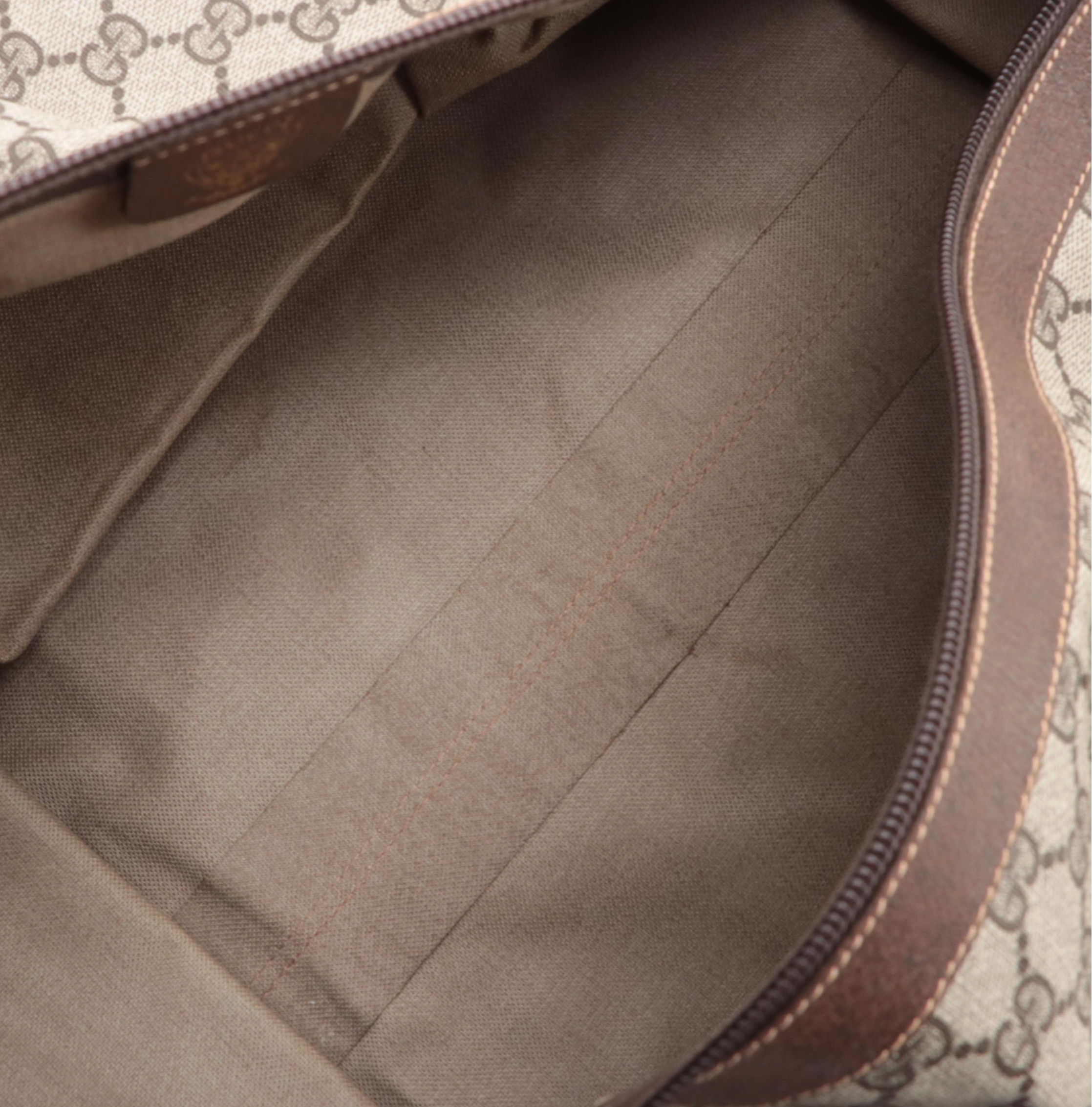 Gucci Zip Travel Bag in GG Supreme Canvas and Dark Brown Cinghiale Leather Trim