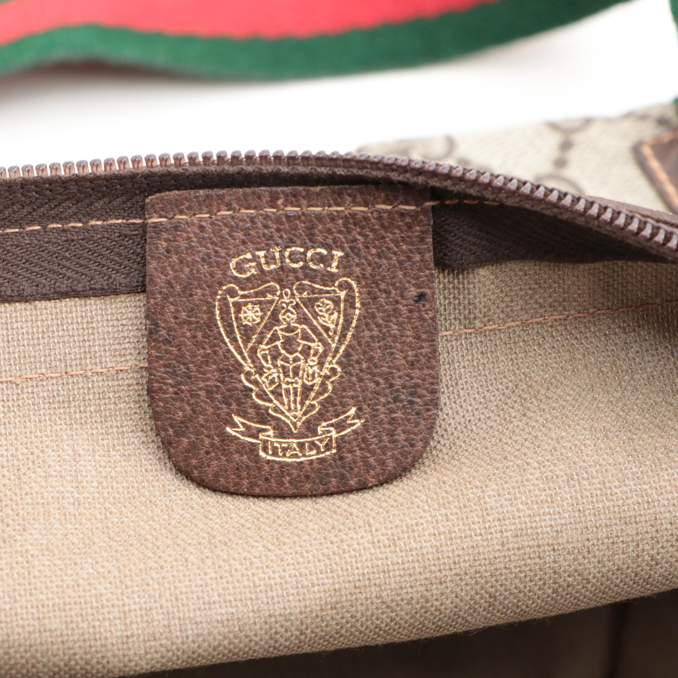 Gucci Zip Travel Bag in GG Supreme Canvas and Dark Brown Cinghiale Leather Trim