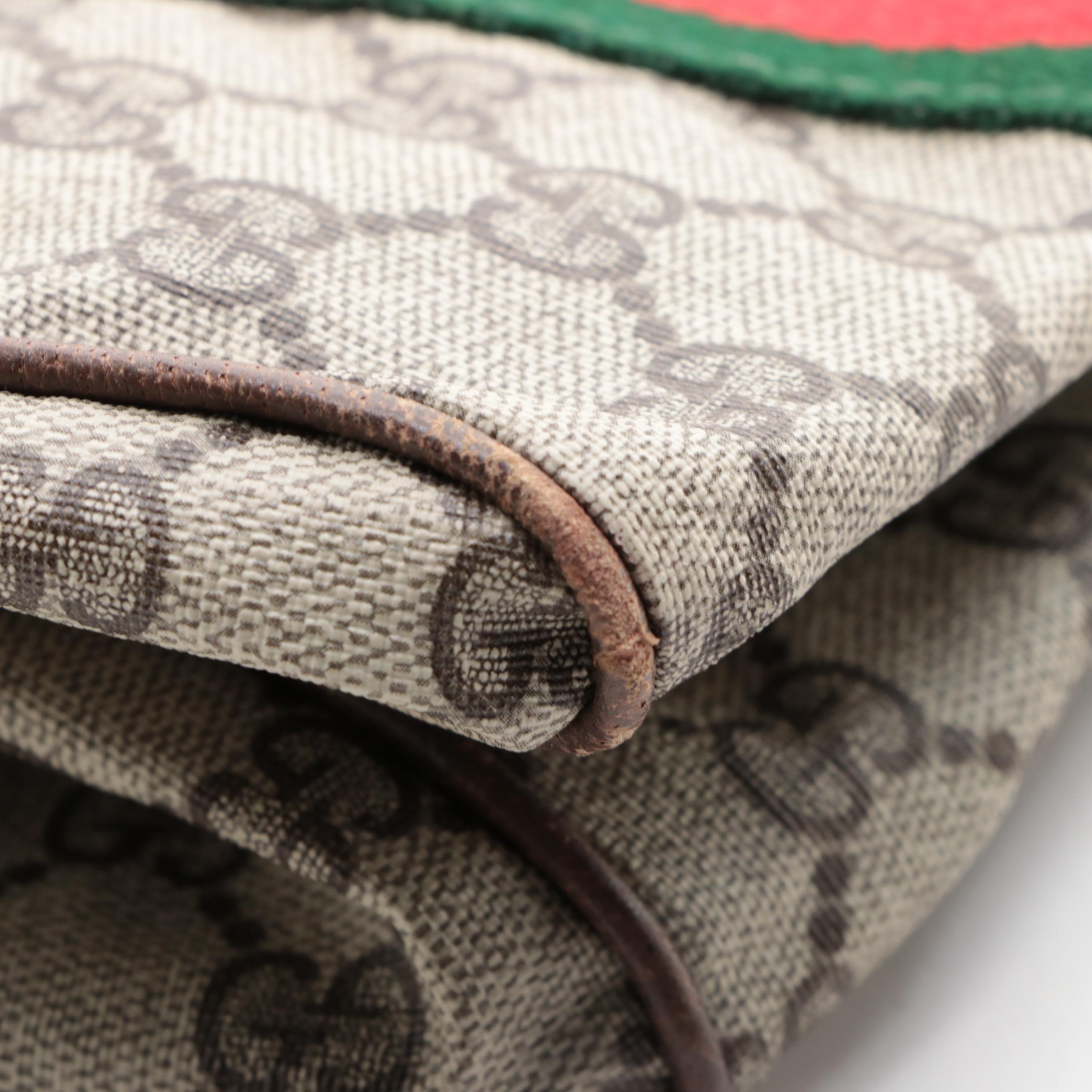 Gucci Zip Travel Bag in GG Supreme Canvas and Dark Brown Cinghiale Leather Trim