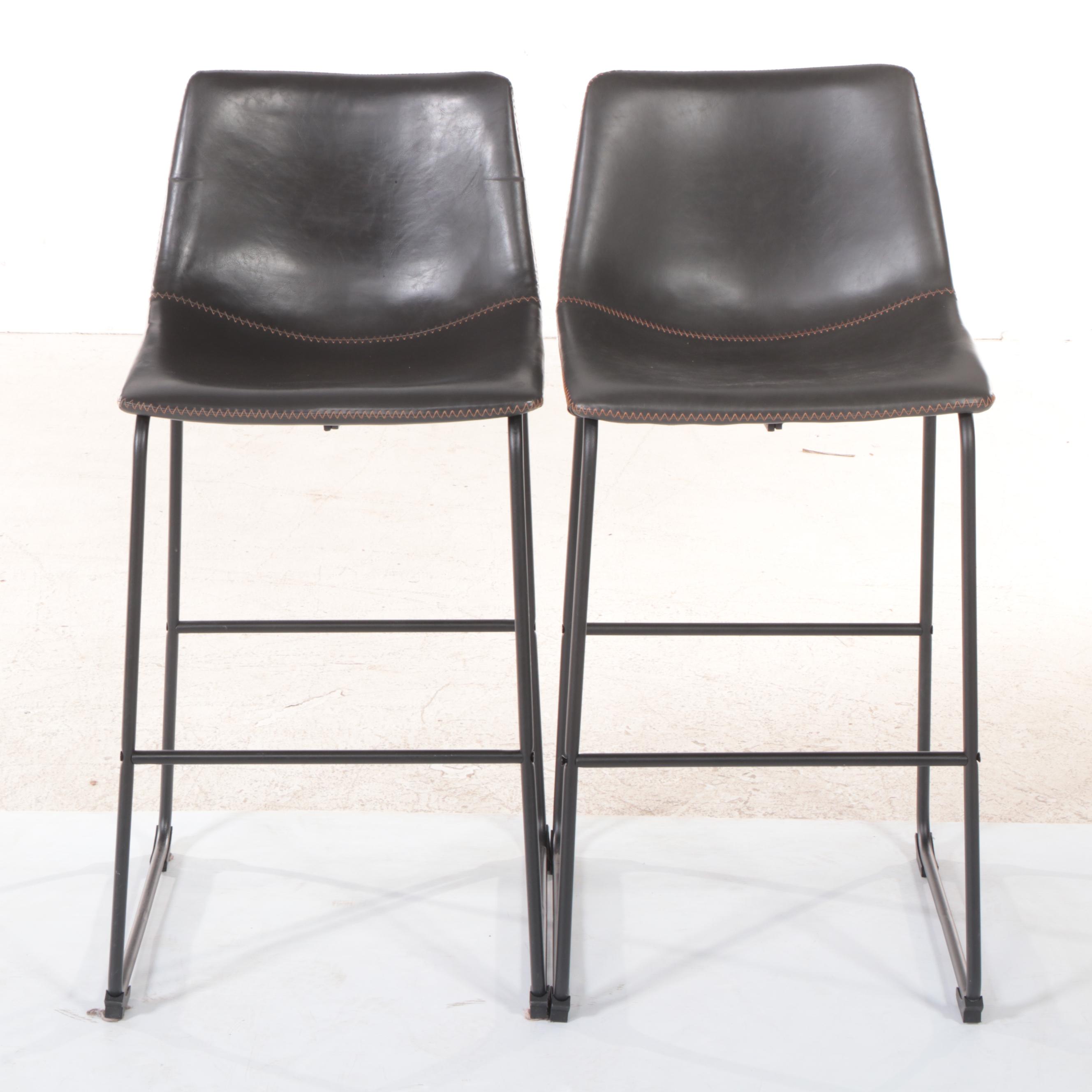 Four Contemporary Metal and Faux-Leather Bar Stools