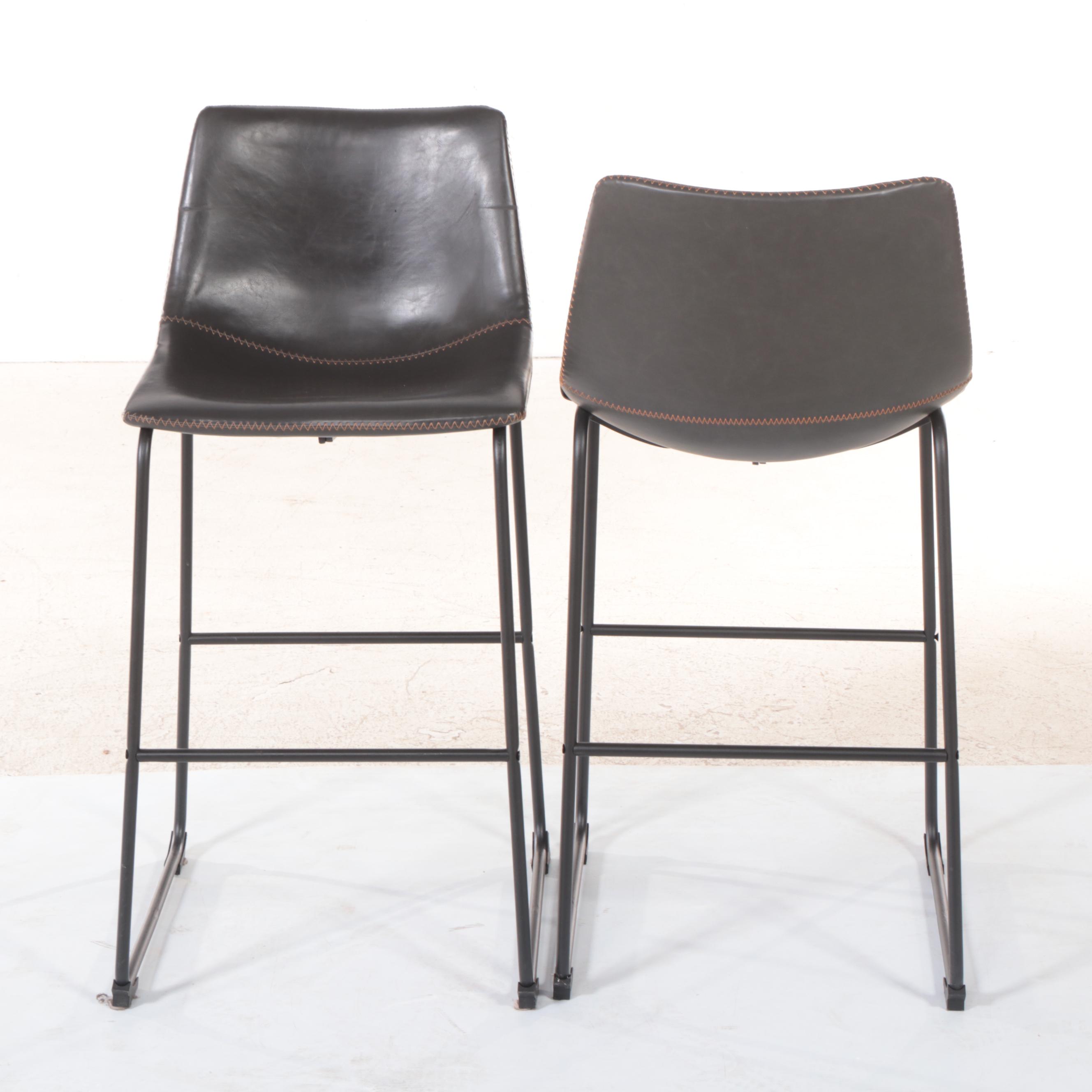Four Contemporary Metal and Faux-Leather Bar Stools