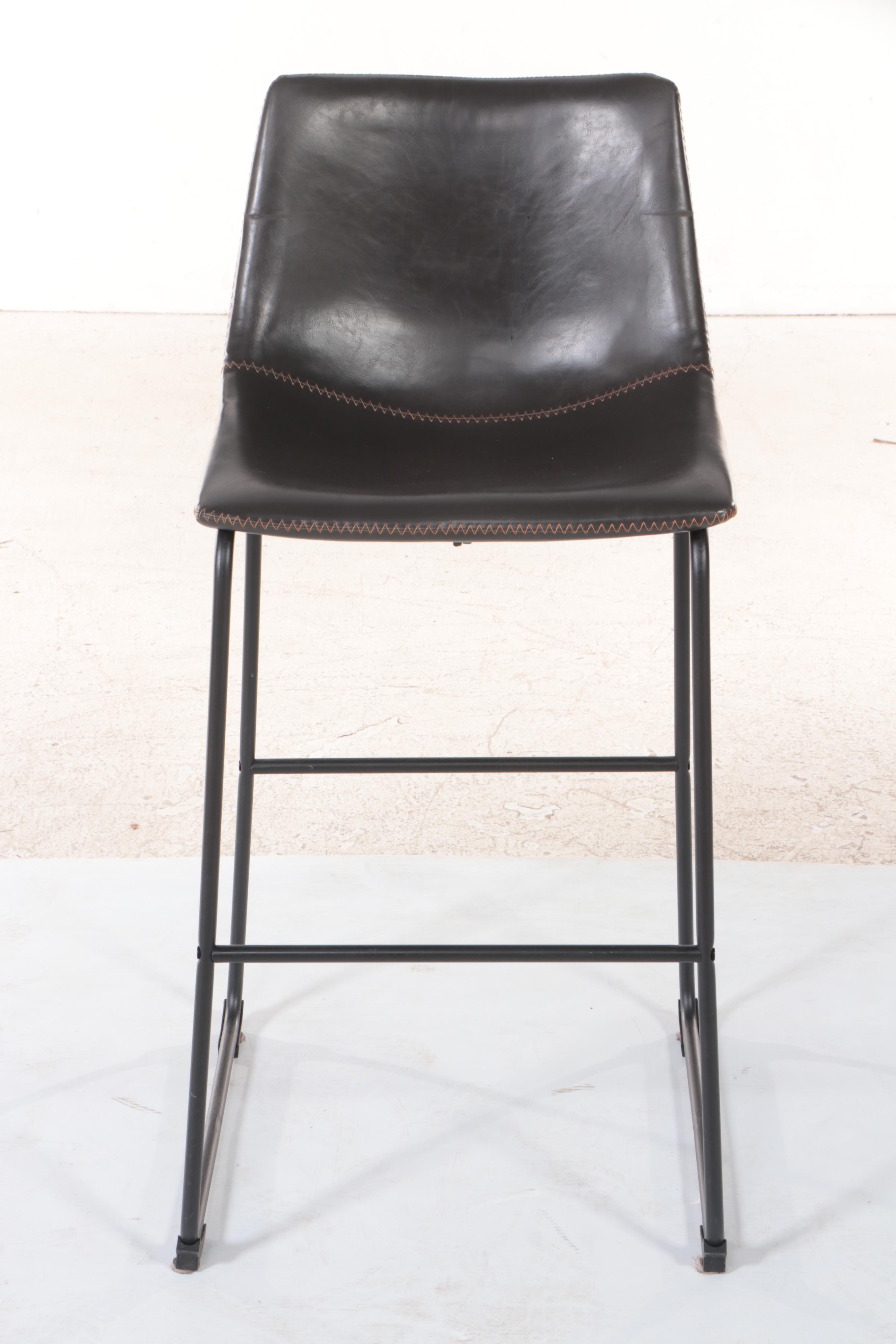 Four Contemporary Metal and Faux-Leather Bar Stools