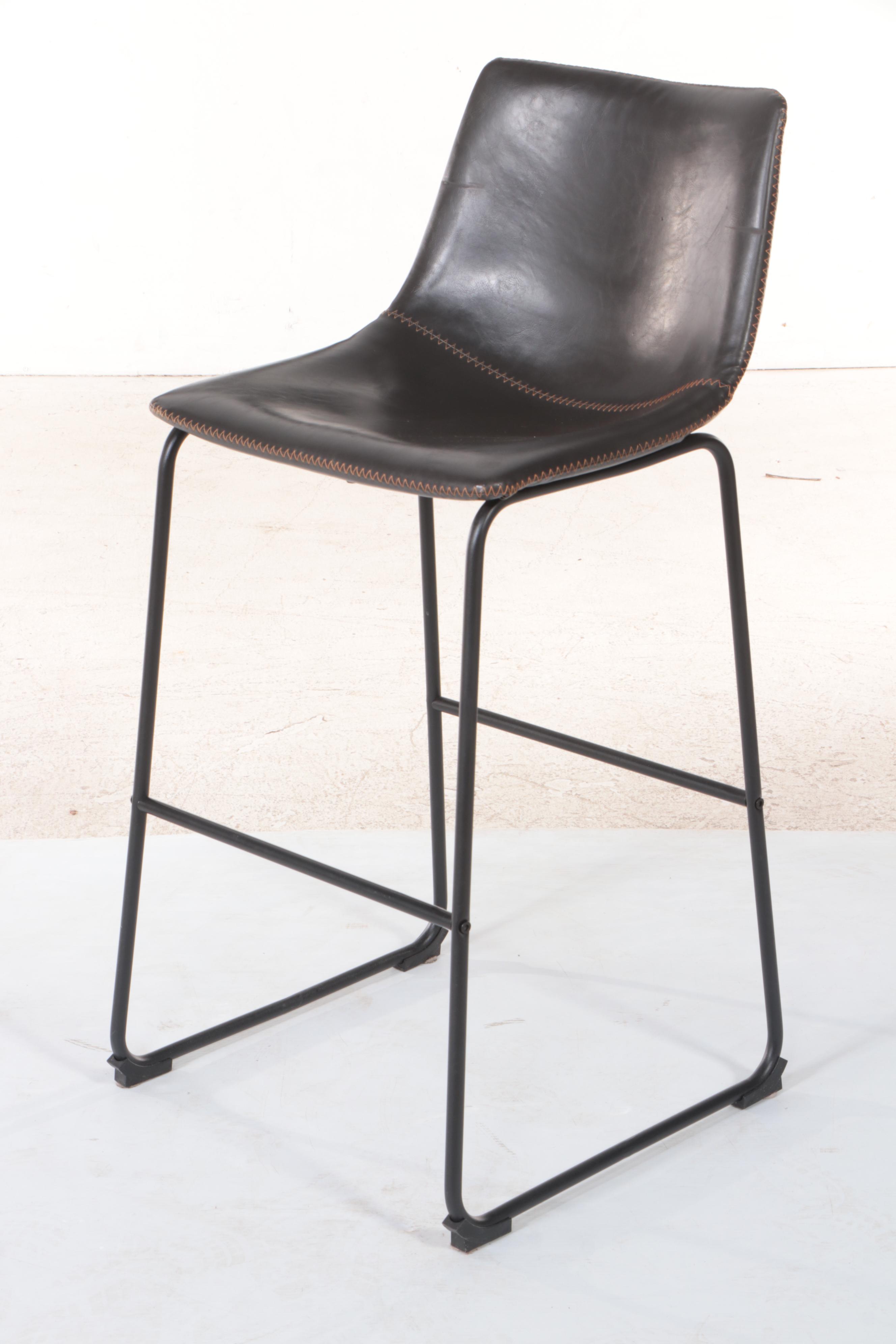 Four Contemporary Metal and Faux-Leather Bar Stools