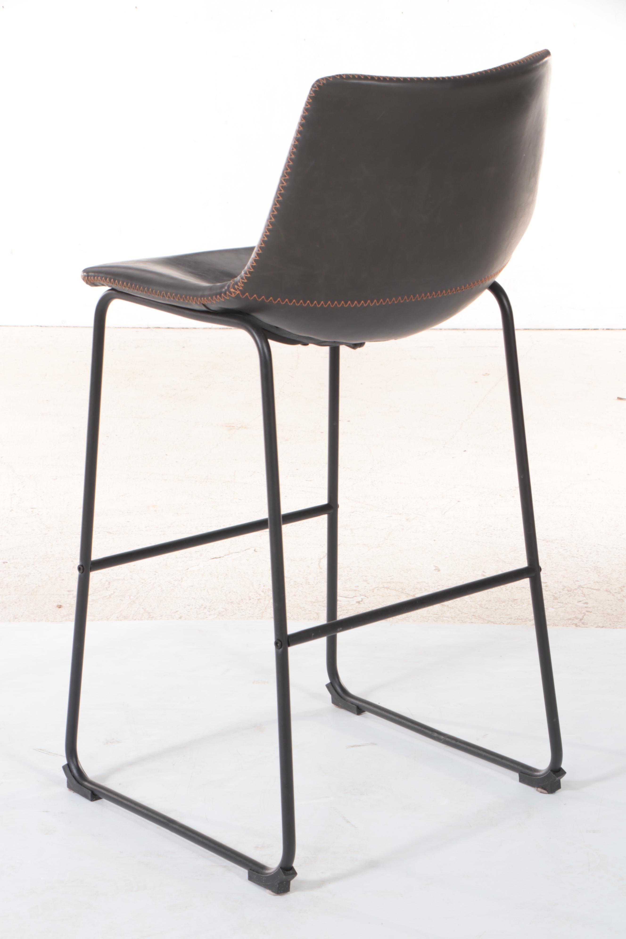 Four Contemporary Metal and Faux-Leather Bar Stools