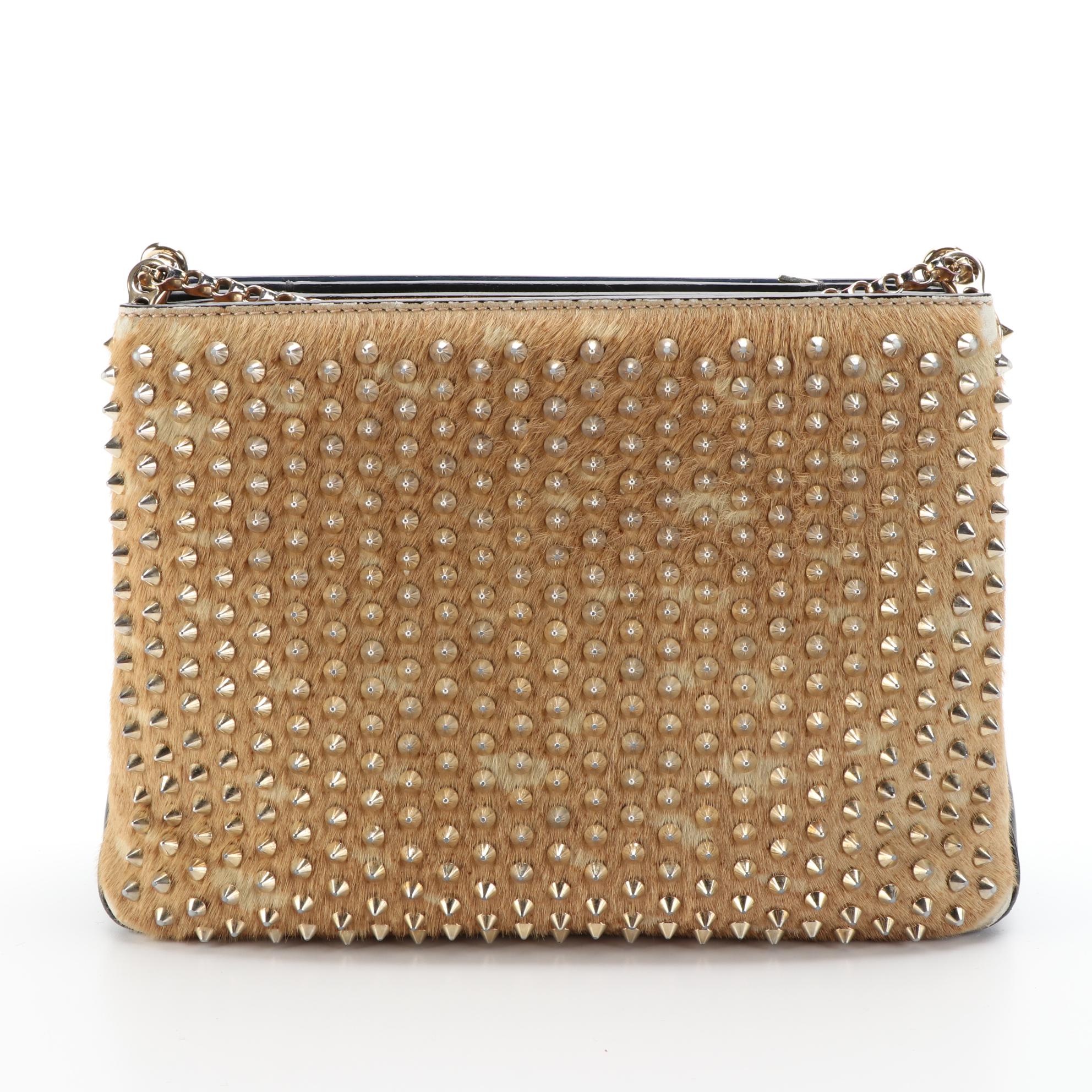 Christian Louboutin Triloubi Chain Bag in Spiked Calf Hair and Bicolor Leather