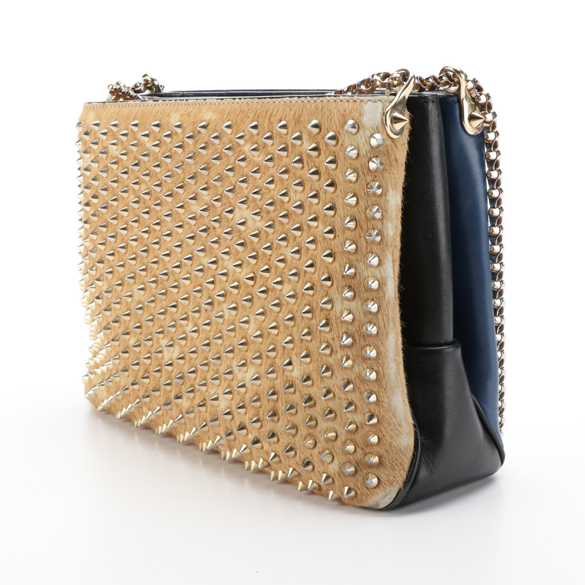 Christian Louboutin Triloubi Chain Bag in Spiked Calf Hair and Bicolor Leather