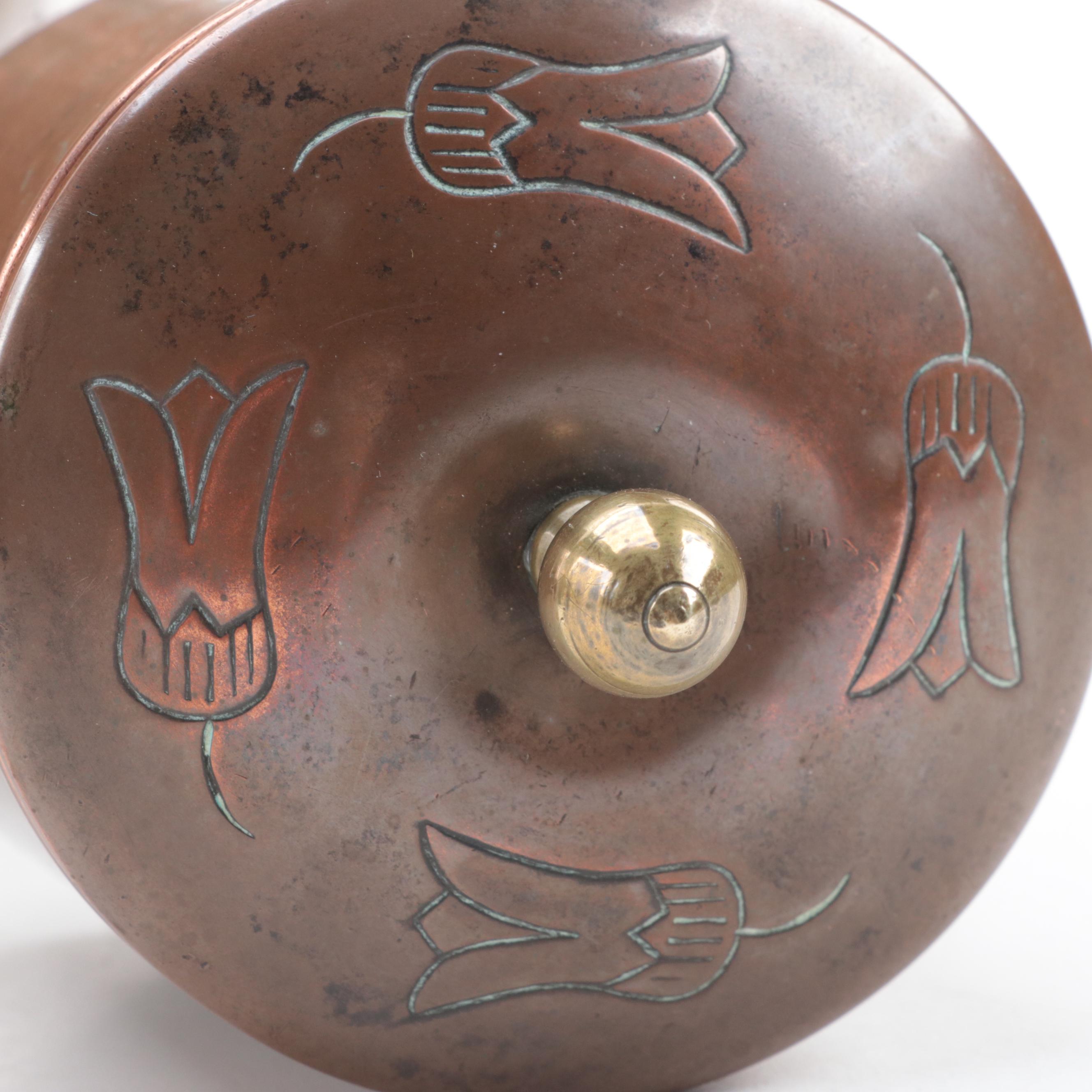 Tibetan Copper Teapot with Indian Pouring Vessel and Incised Chilean Canister