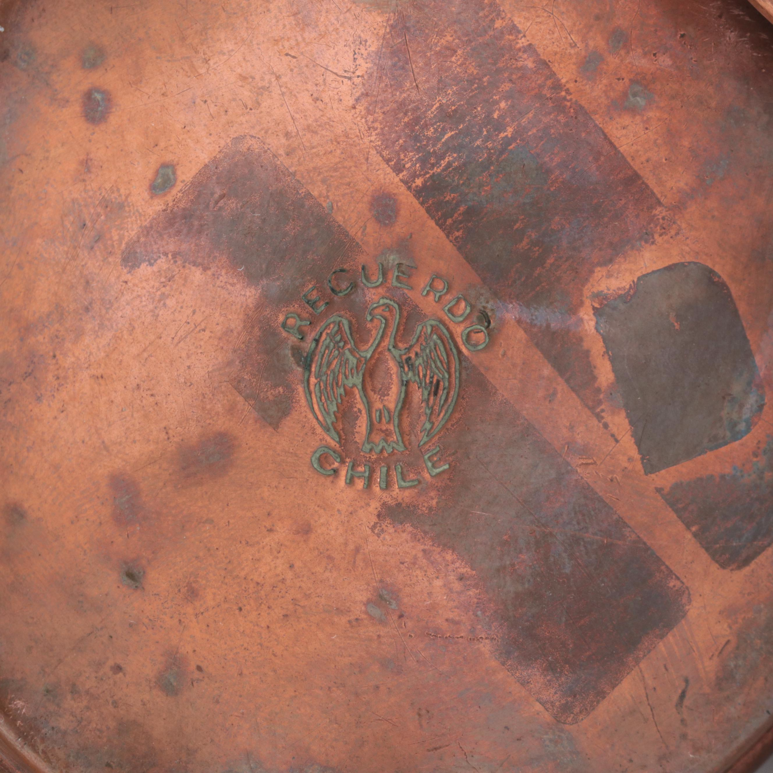 Tibetan Copper Teapot with Indian Pouring Vessel and Incised Chilean Canister