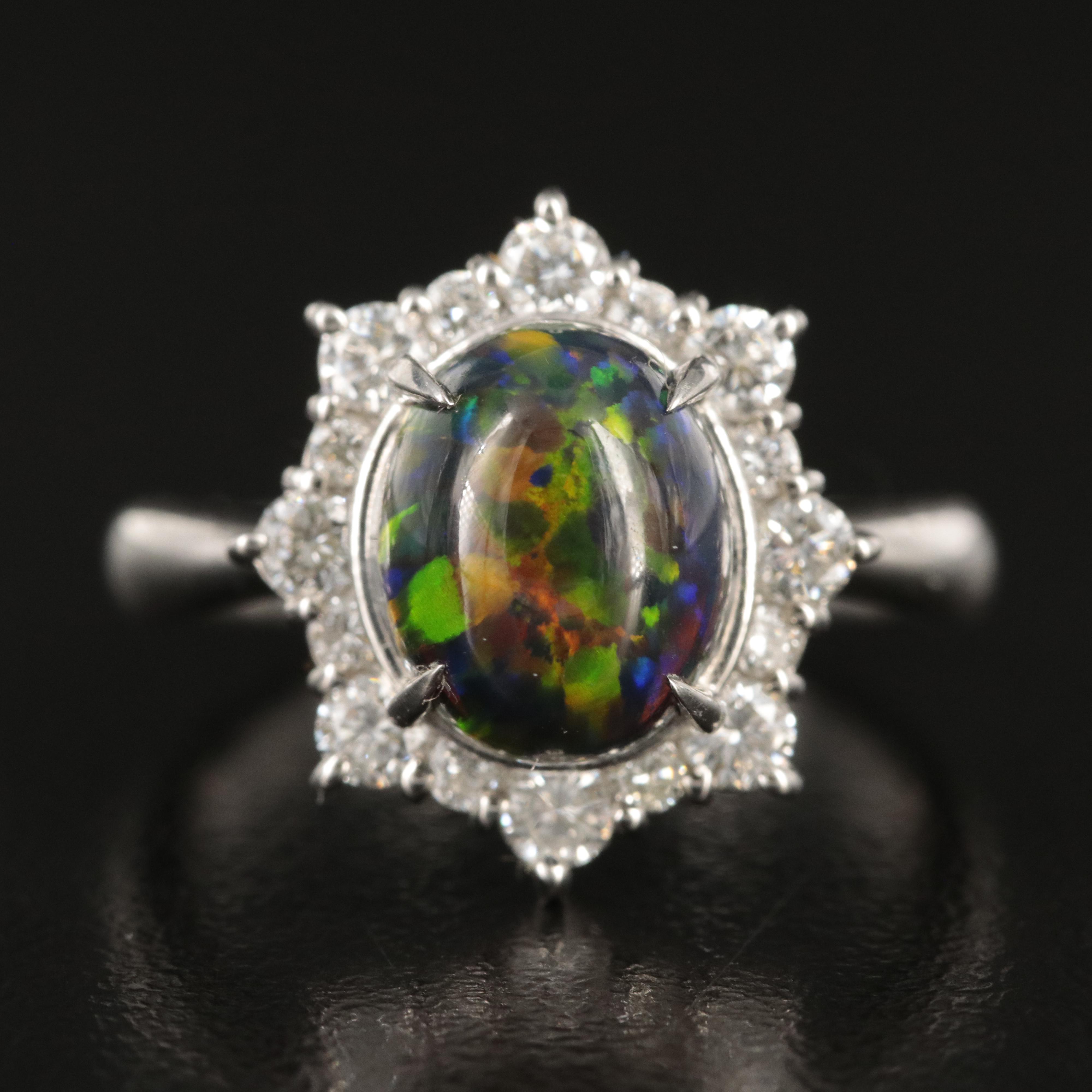 Platinum Opal and Diamond Ring