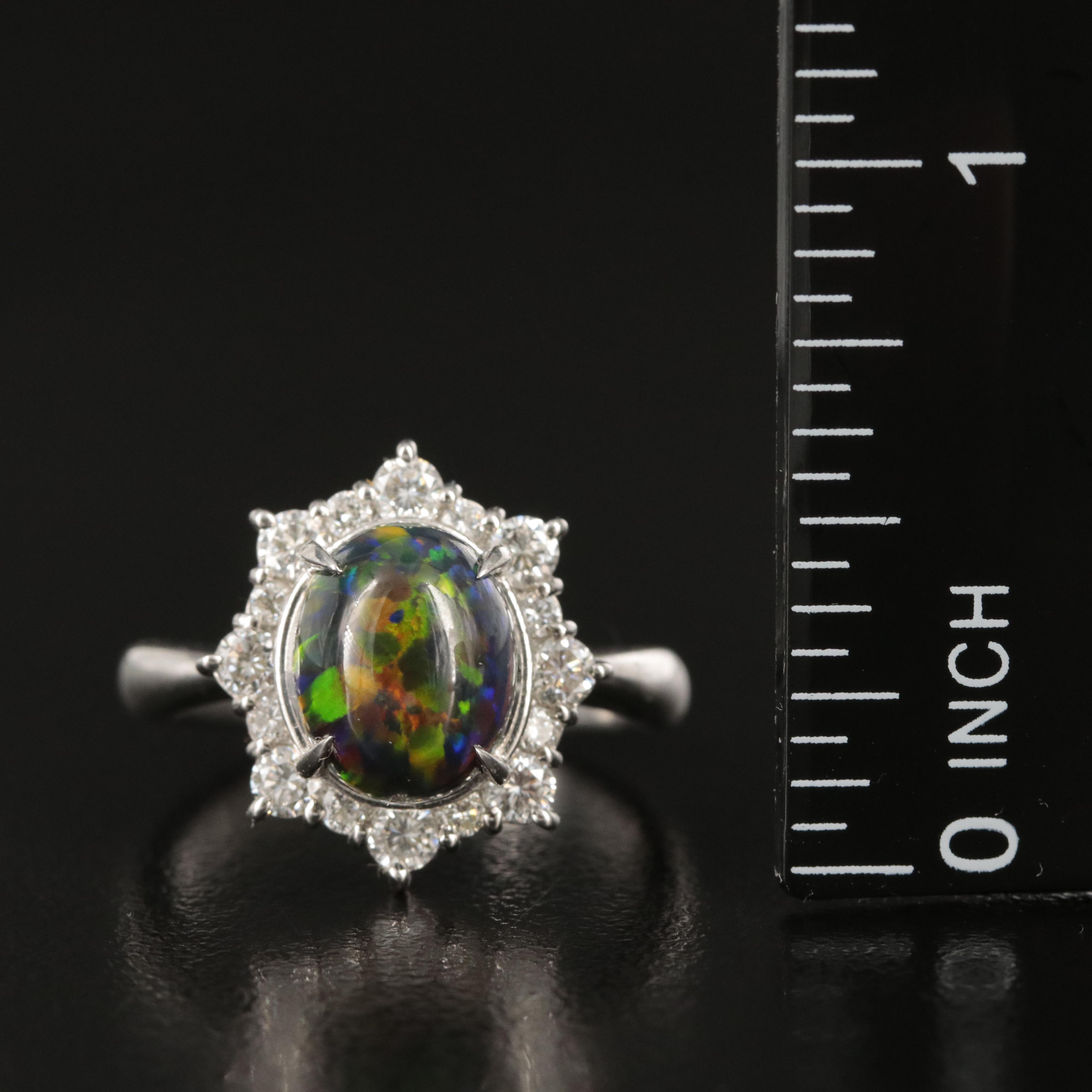Platinum Opal and Diamond Ring