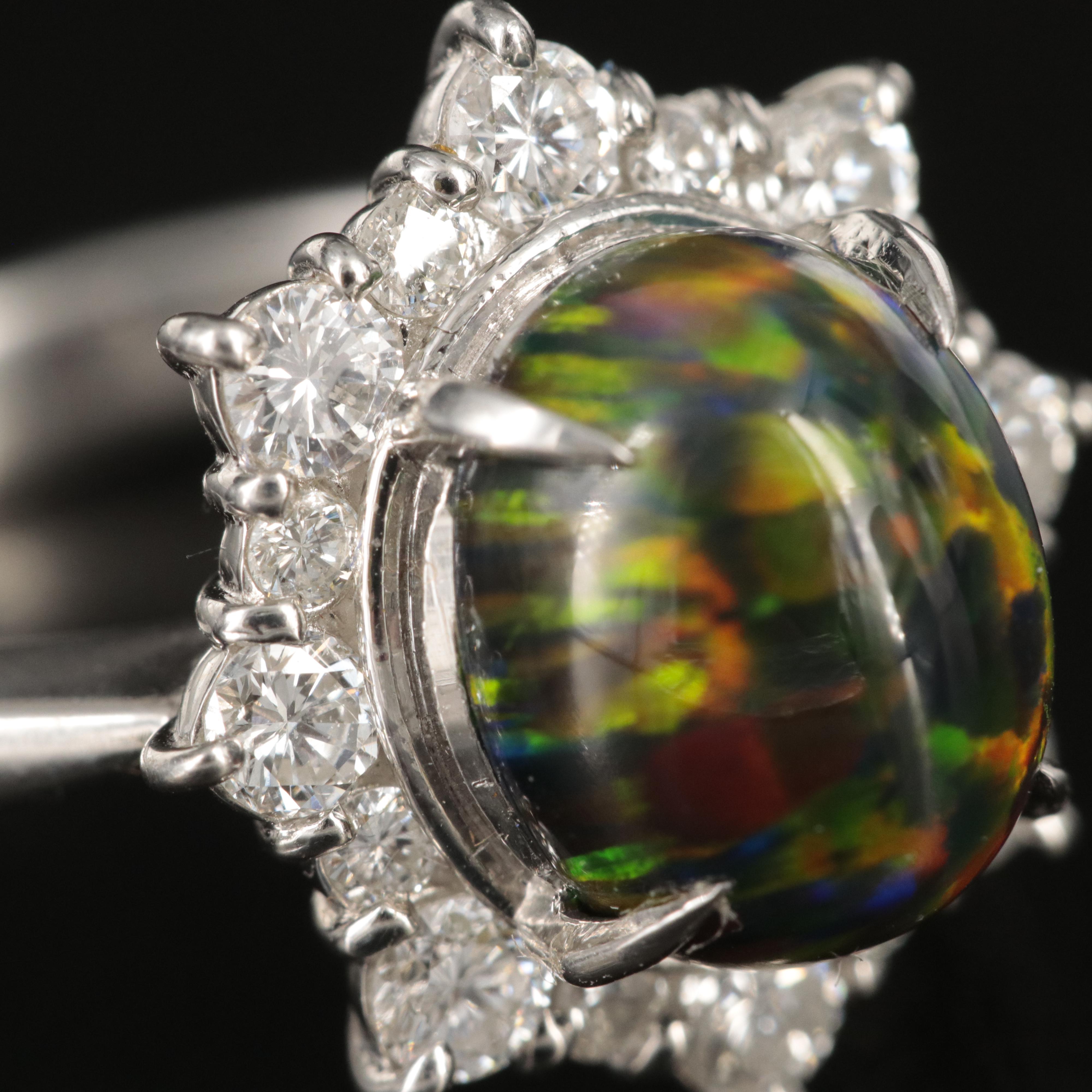 Platinum Opal and Diamond Ring