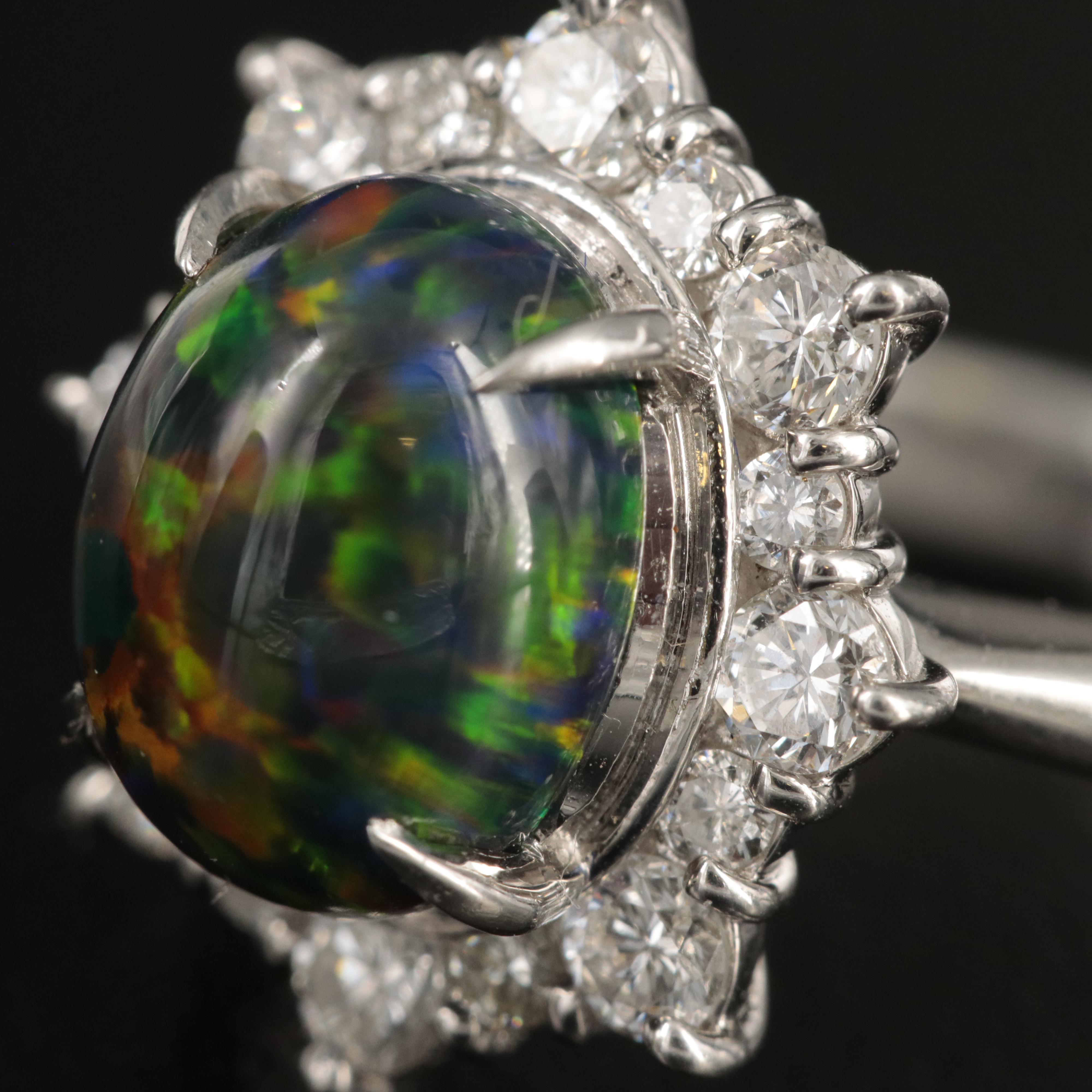 Platinum Opal and Diamond Ring
