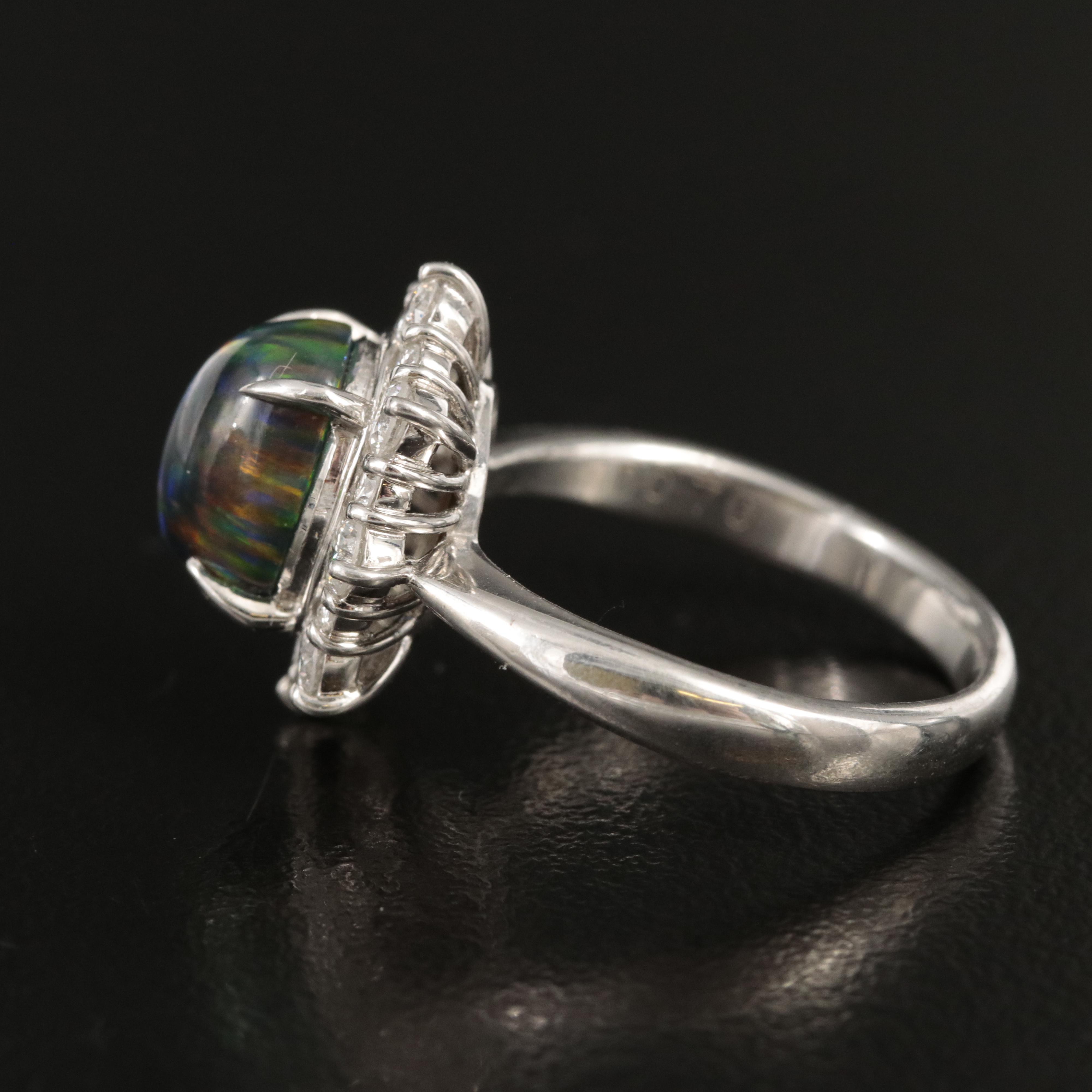 Platinum Opal and Diamond Ring