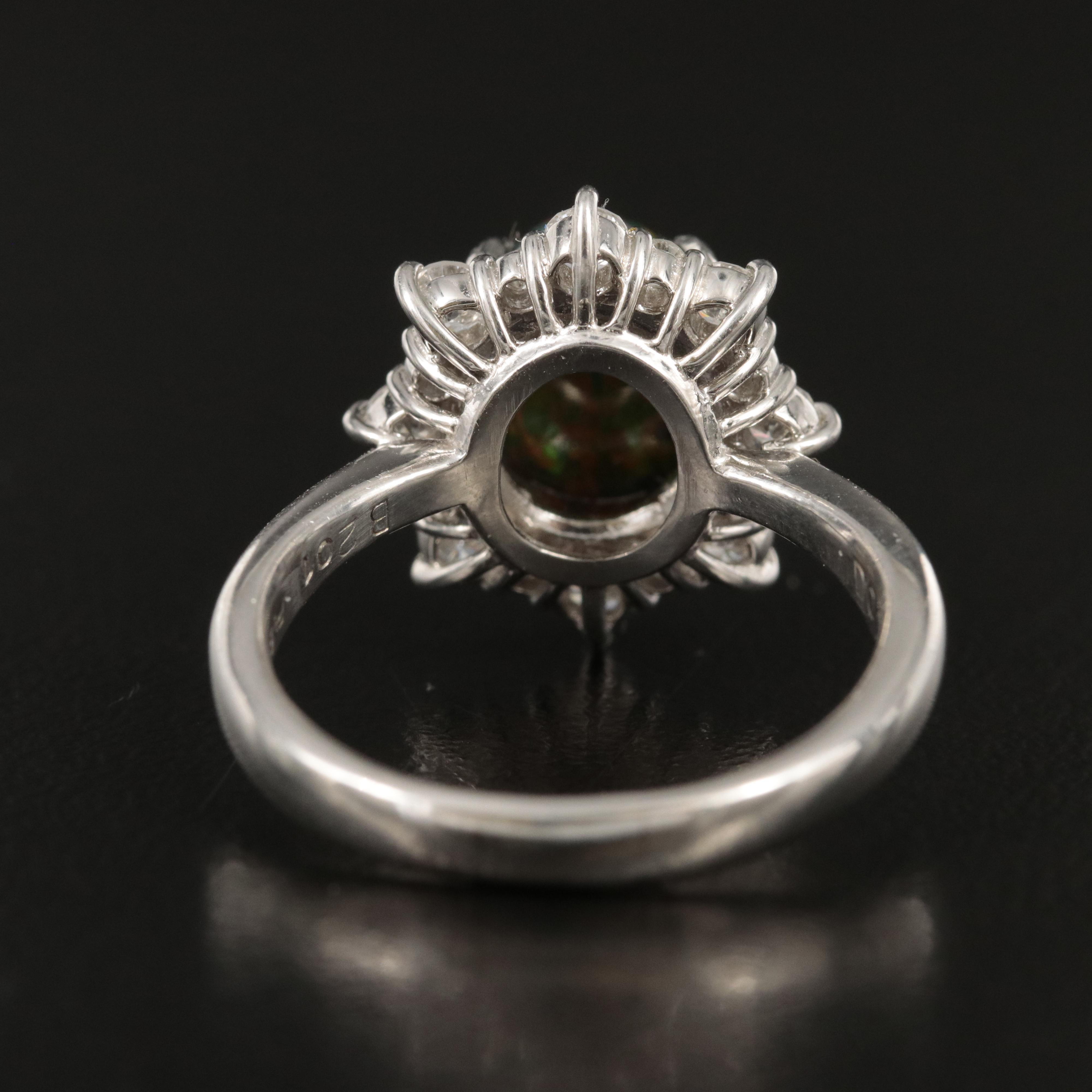Platinum Opal and Diamond Ring