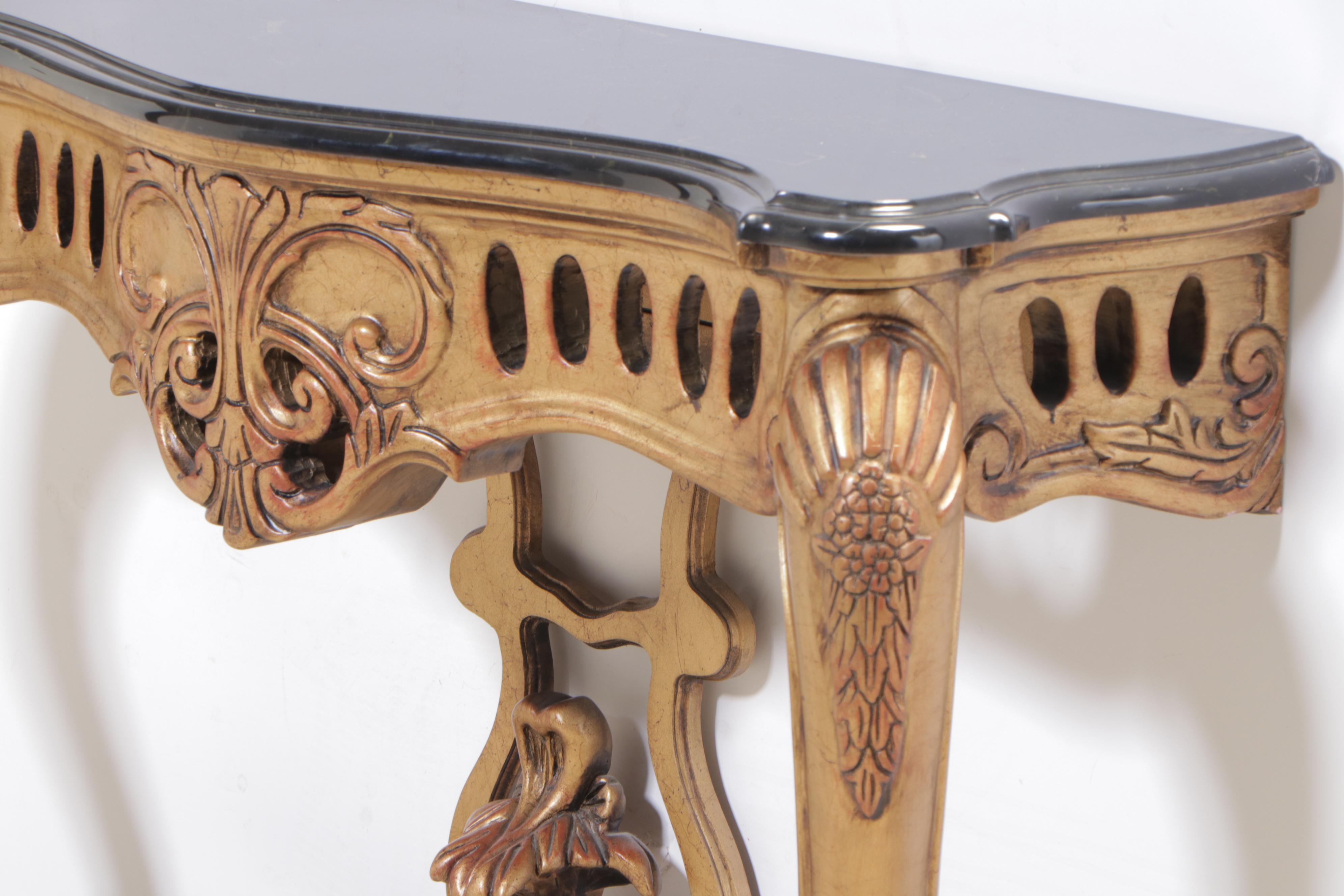 Louis XV Style Giltwood and Polished Stone Wall-Mount Console Table