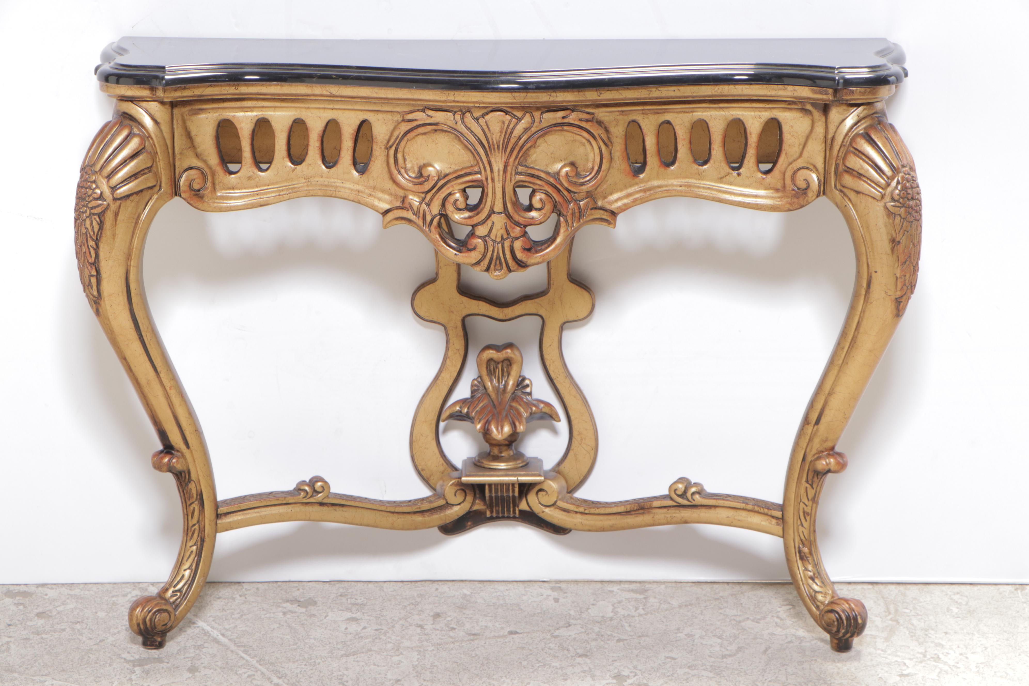 Louis XV Style Giltwood and Polished Stone Wall-Mount Console Table