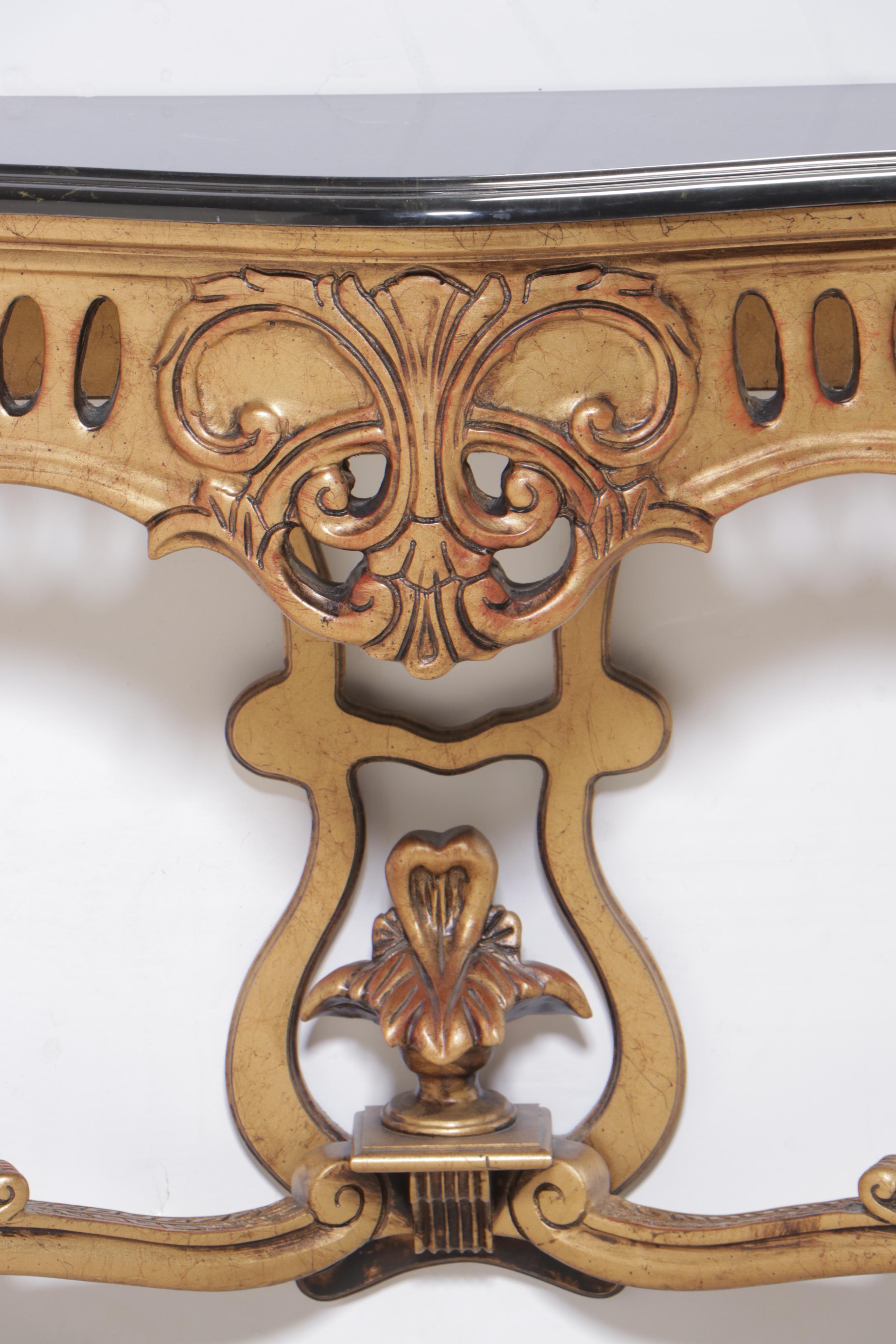 Louis XV Style Giltwood and Polished Stone Wall-Mount Console Table