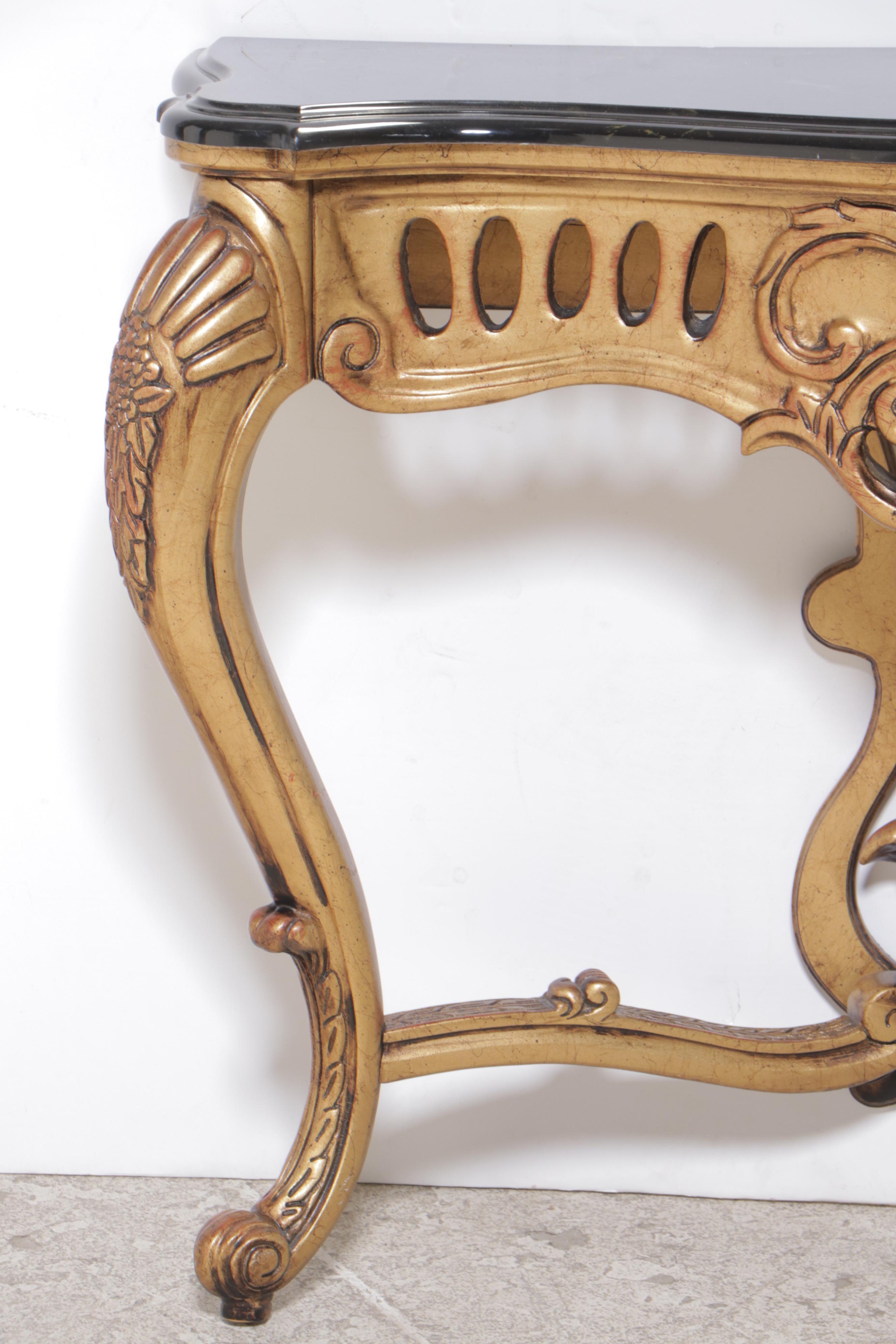 Louis XV Style Giltwood and Polished Stone Wall-Mount Console Table