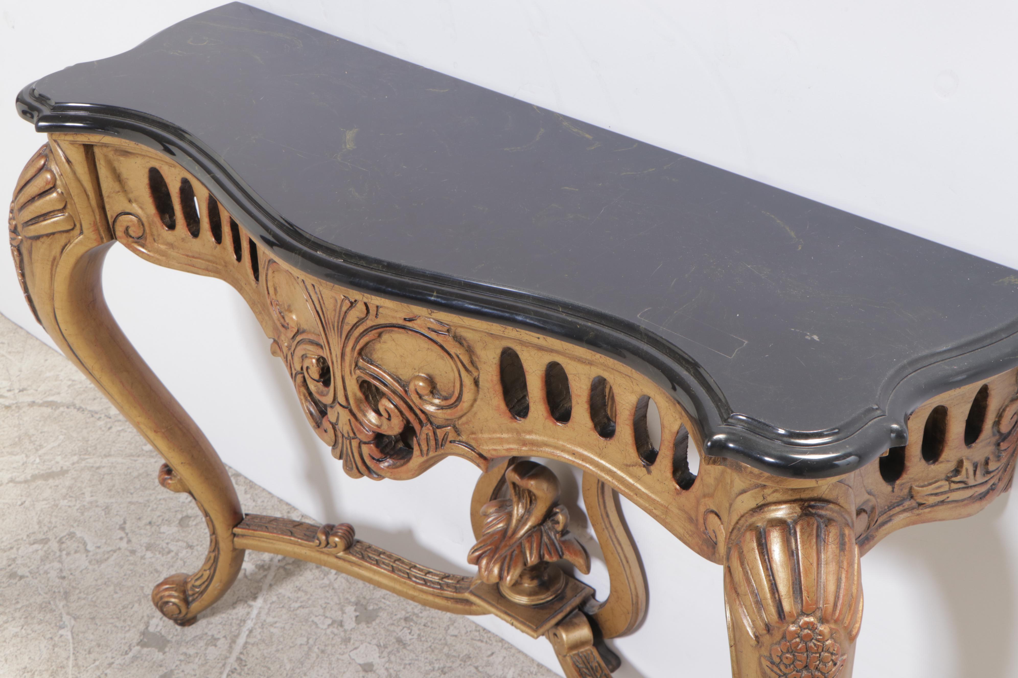Louis XV Style Giltwood and Polished Stone Wall-Mount Console Table