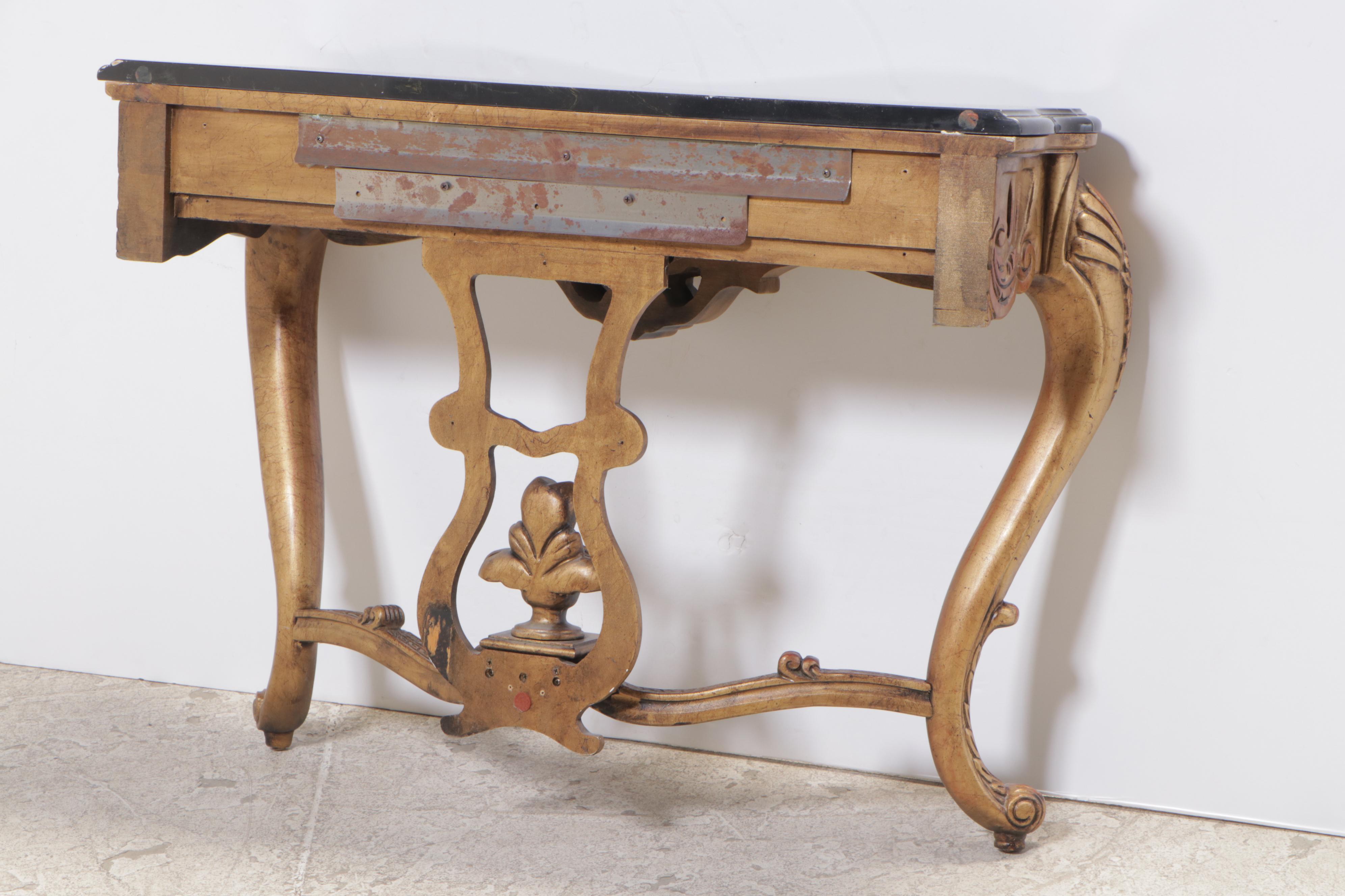 Louis XV Style Giltwood and Polished Stone Wall-Mount Console Table