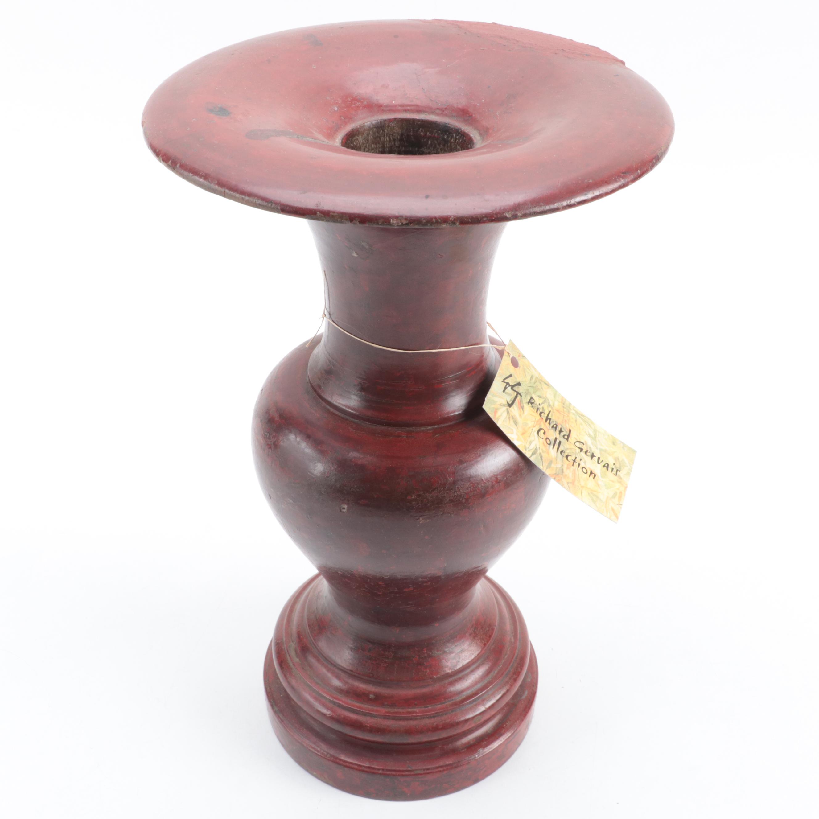 Vietnamese Red Lacquered Wood Buddhist Altar Temple Vase, Early 20th Century