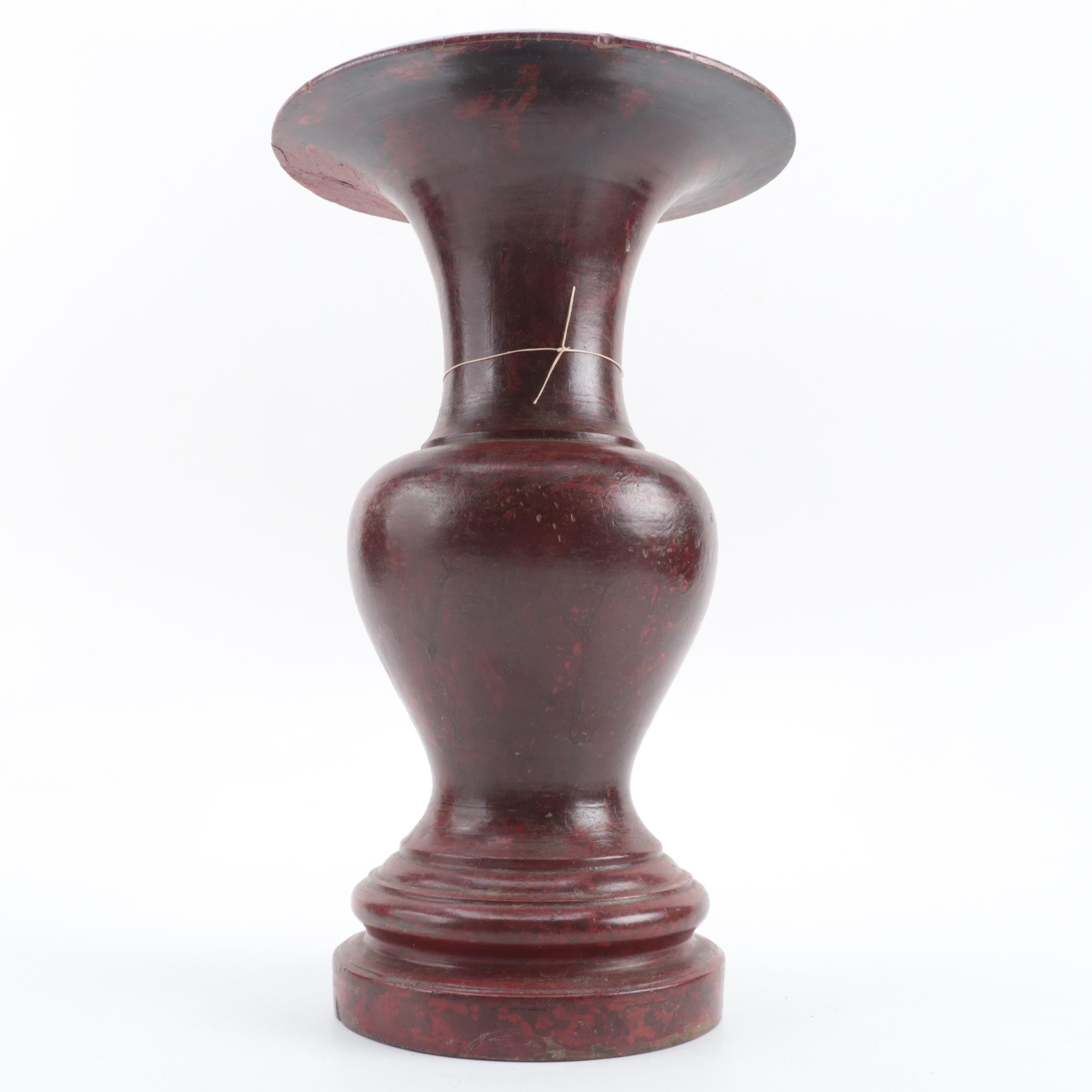Vietnamese Red Lacquered Wood Buddhist Altar Temple Vase, Early 20th Century