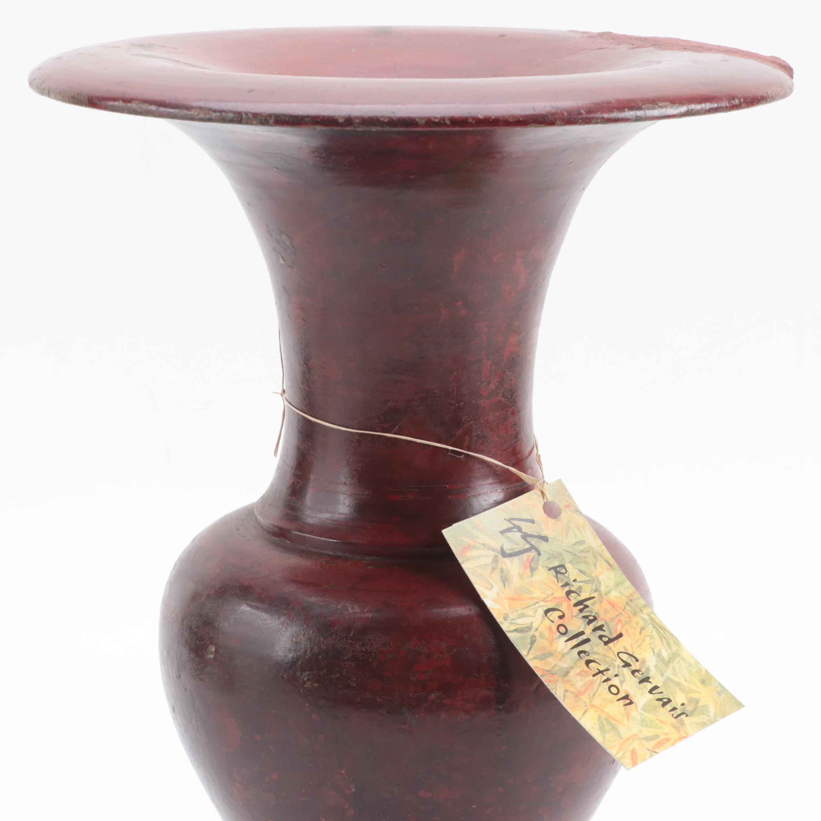 Vietnamese Red Lacquered Wood Buddhist Altar Temple Vase, Early 20th Century