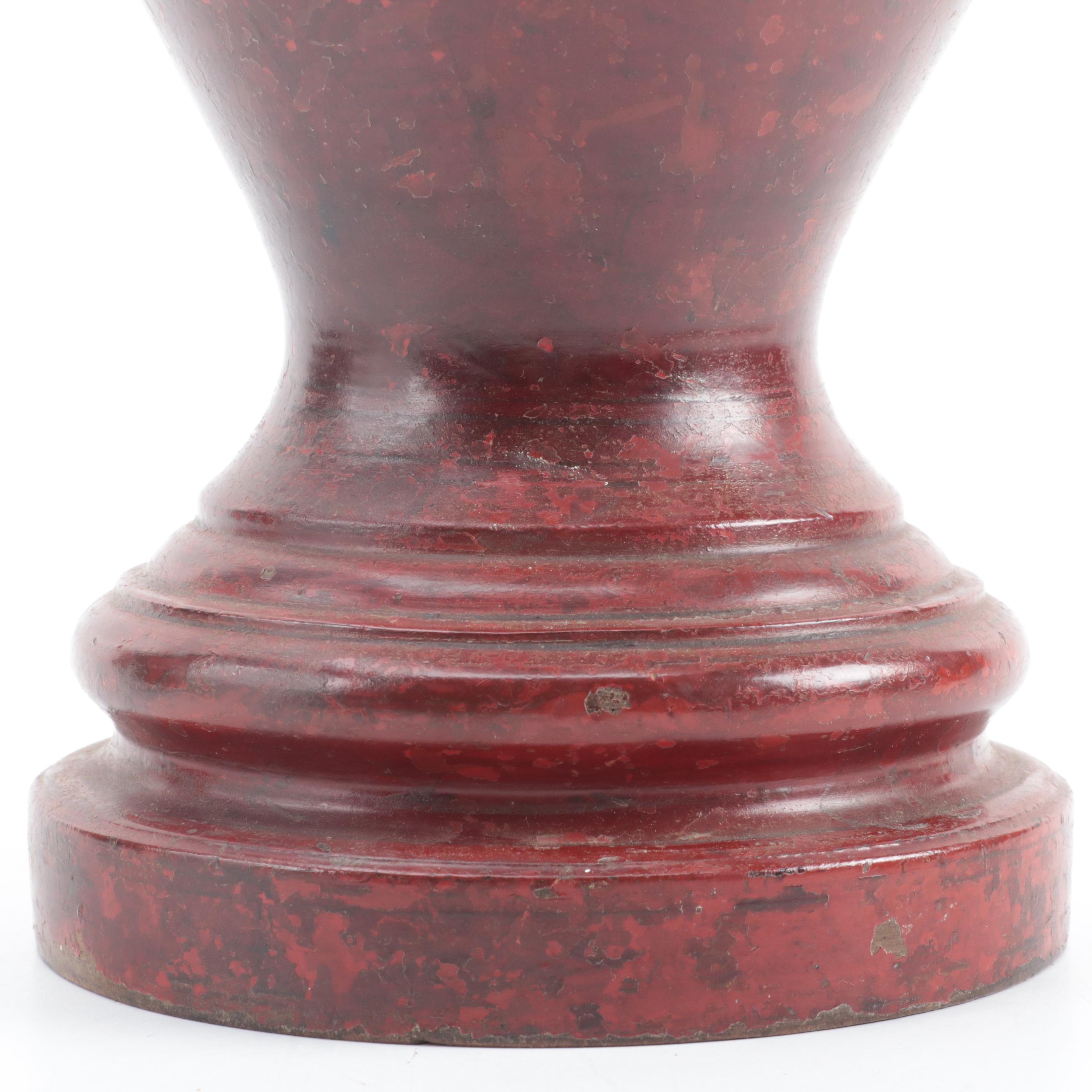 Vietnamese Red Lacquered Wood Buddhist Altar Temple Vase, Early 20th Century