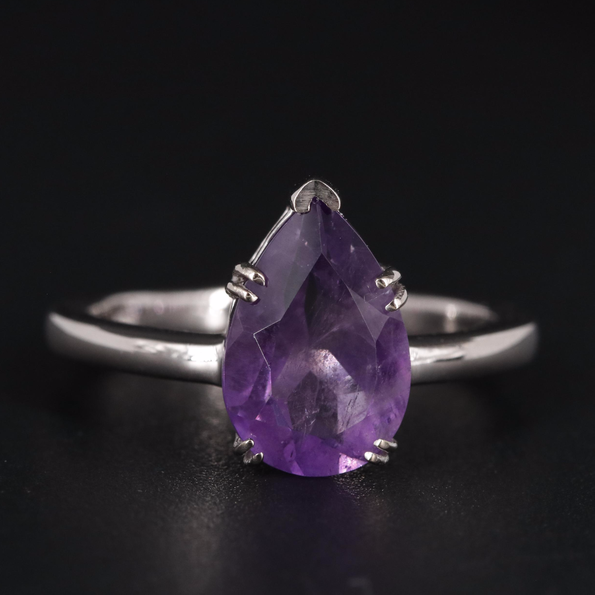 Sterling Amethyst Teardrop Solitaire Ring