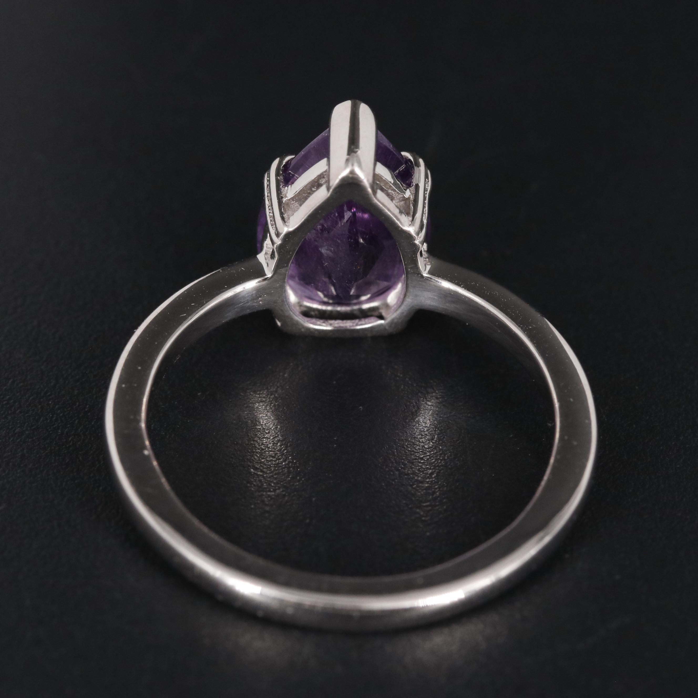 Sterling Amethyst Teardrop Solitaire Ring