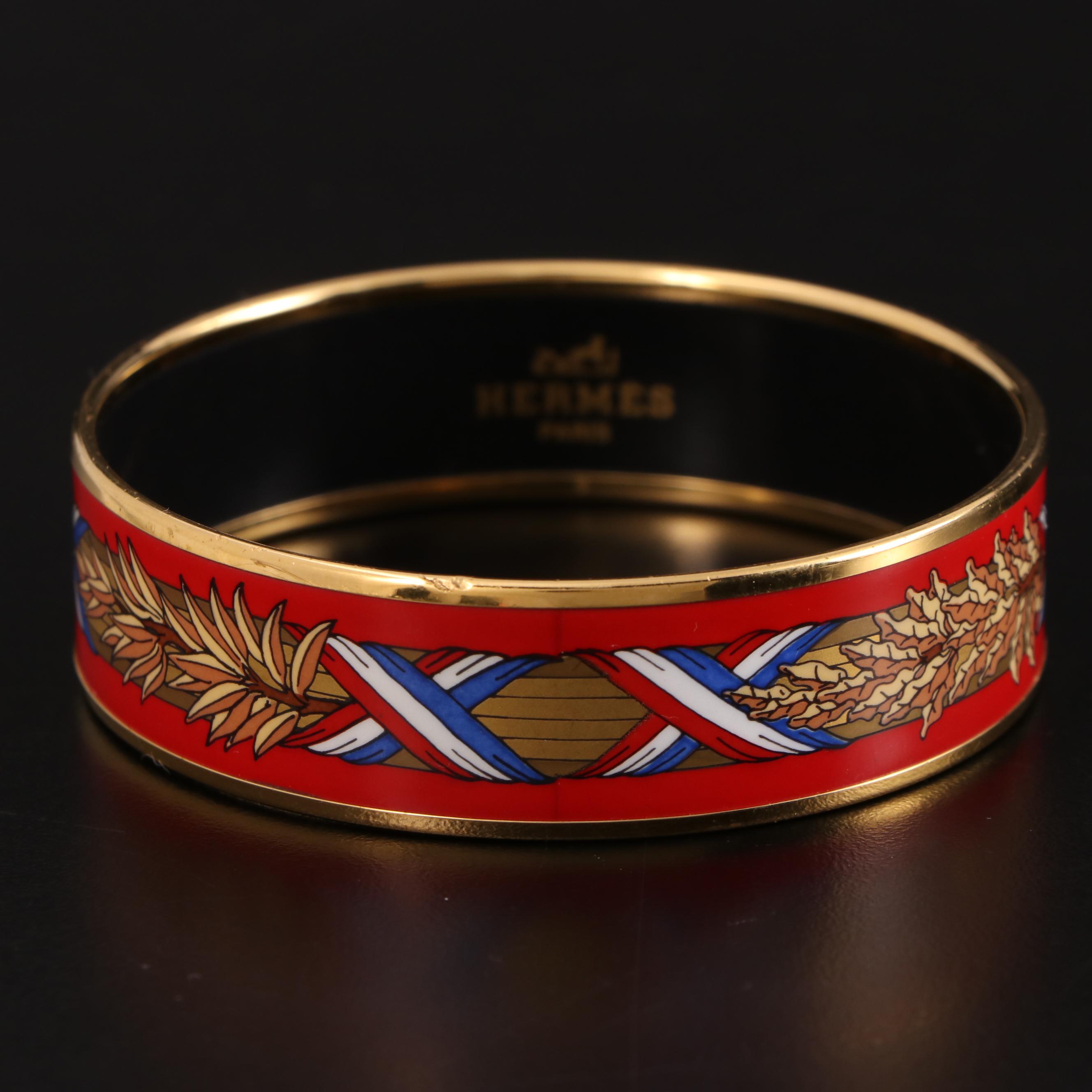 Hermès "Liberte Egalite Fraternite" Wide Enamel Bangle