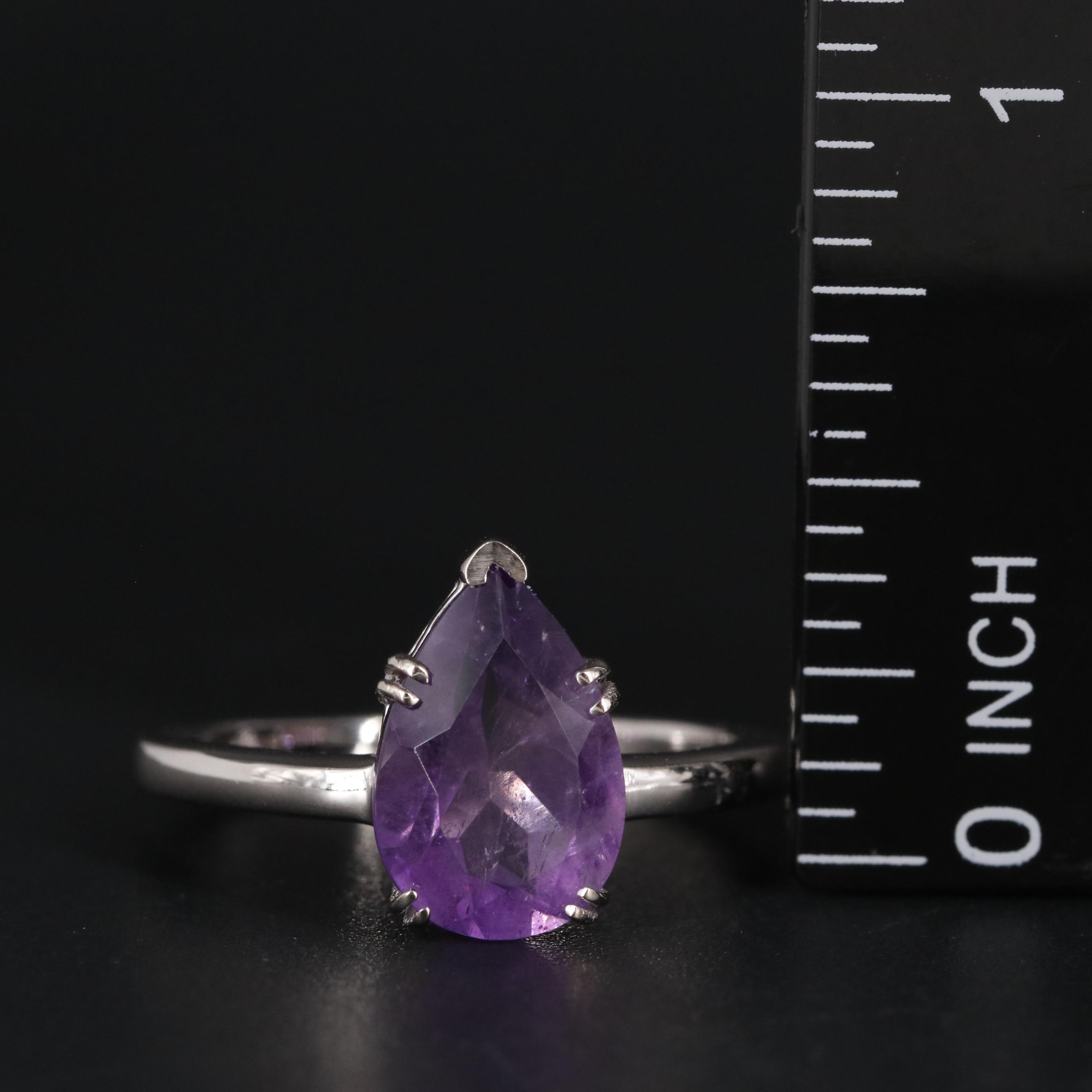 Sterling Amethyst Teardrop Solitaire Ring