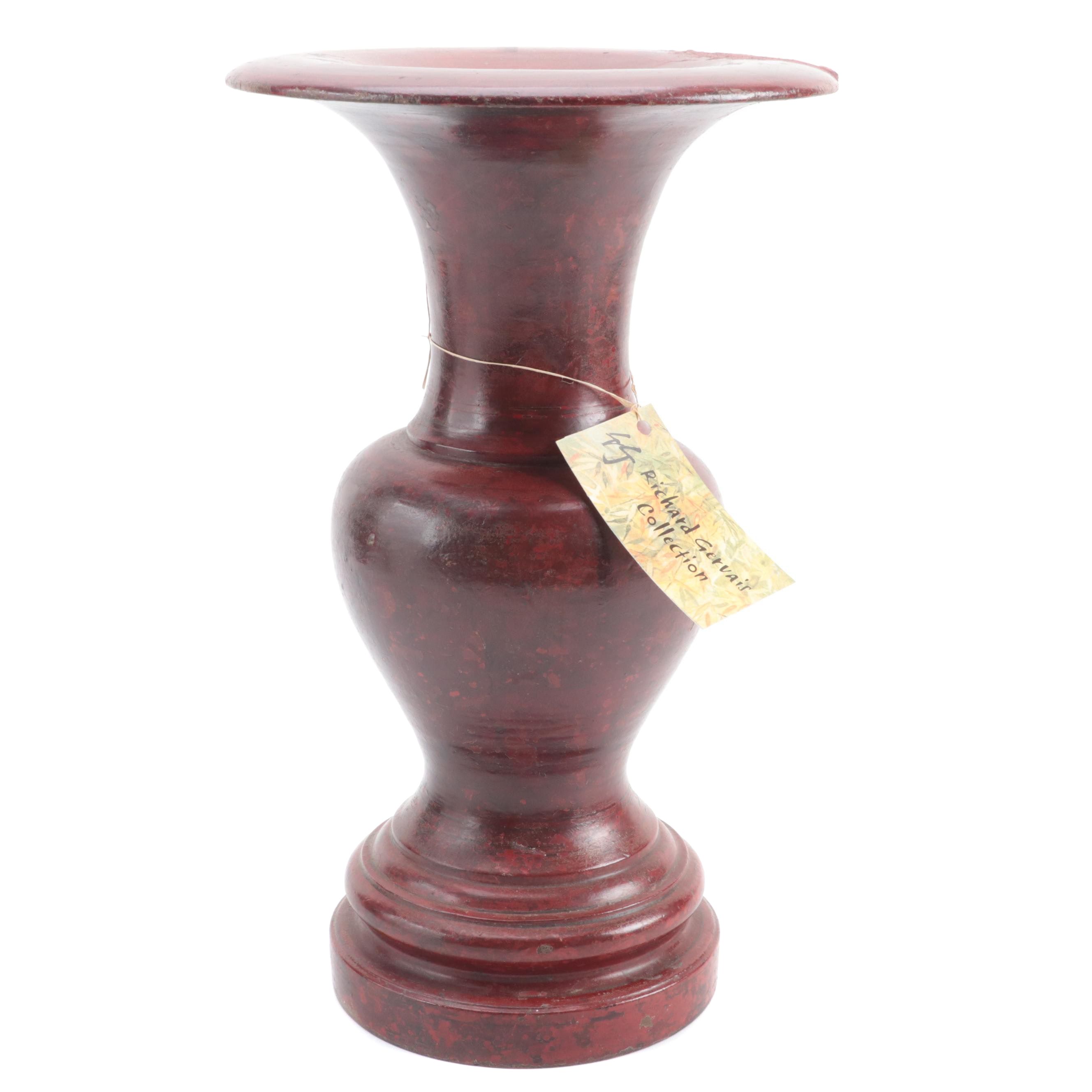 Vietnamese Red Lacquered Wood Buddhist Altar Temple Vase, Early 20th Century