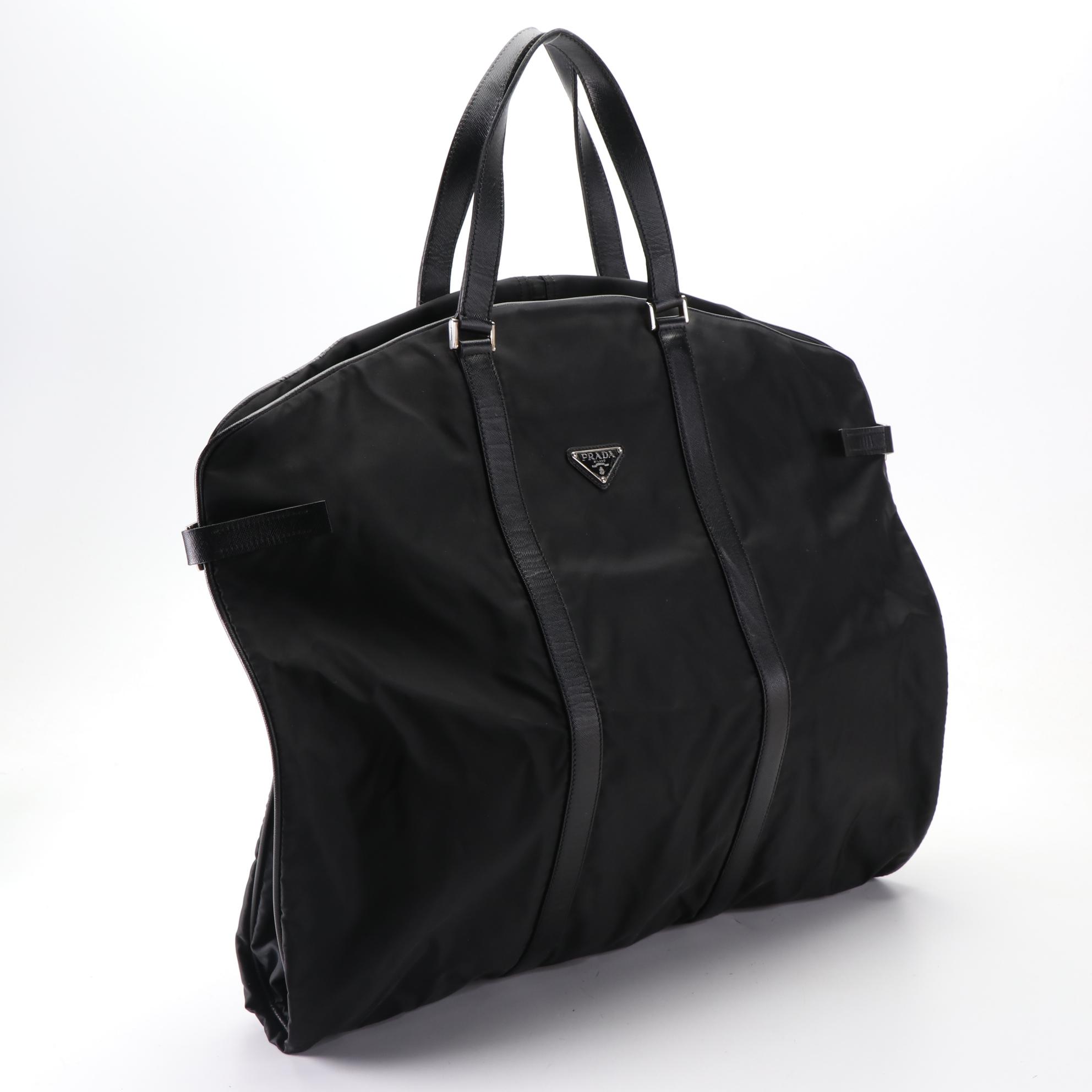 Prada Garment Bag in Black Nylon Gabardine and Saffiano Leather