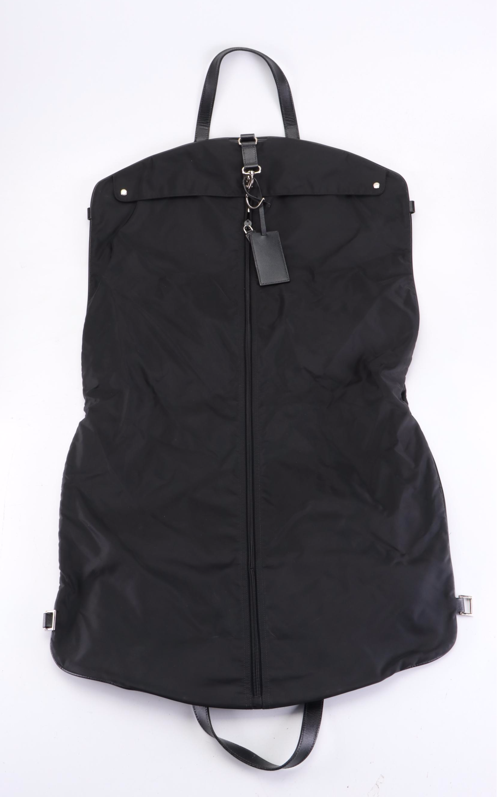Prada Garment Bag in Black Nylon Gabardine and Saffiano Leather