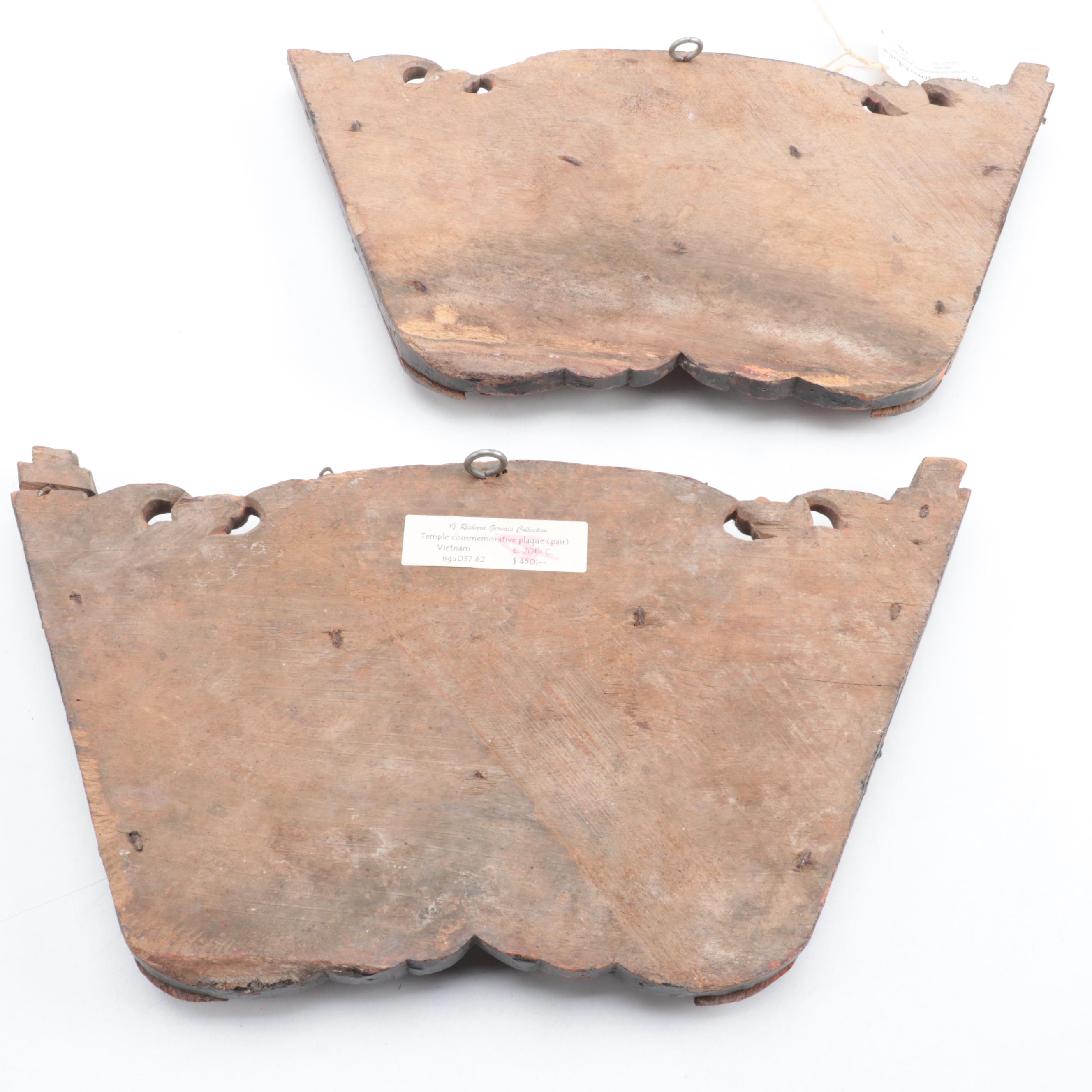 Vietnamese Wood Lacquer Temple Commemorative Plaques, Early 20th C