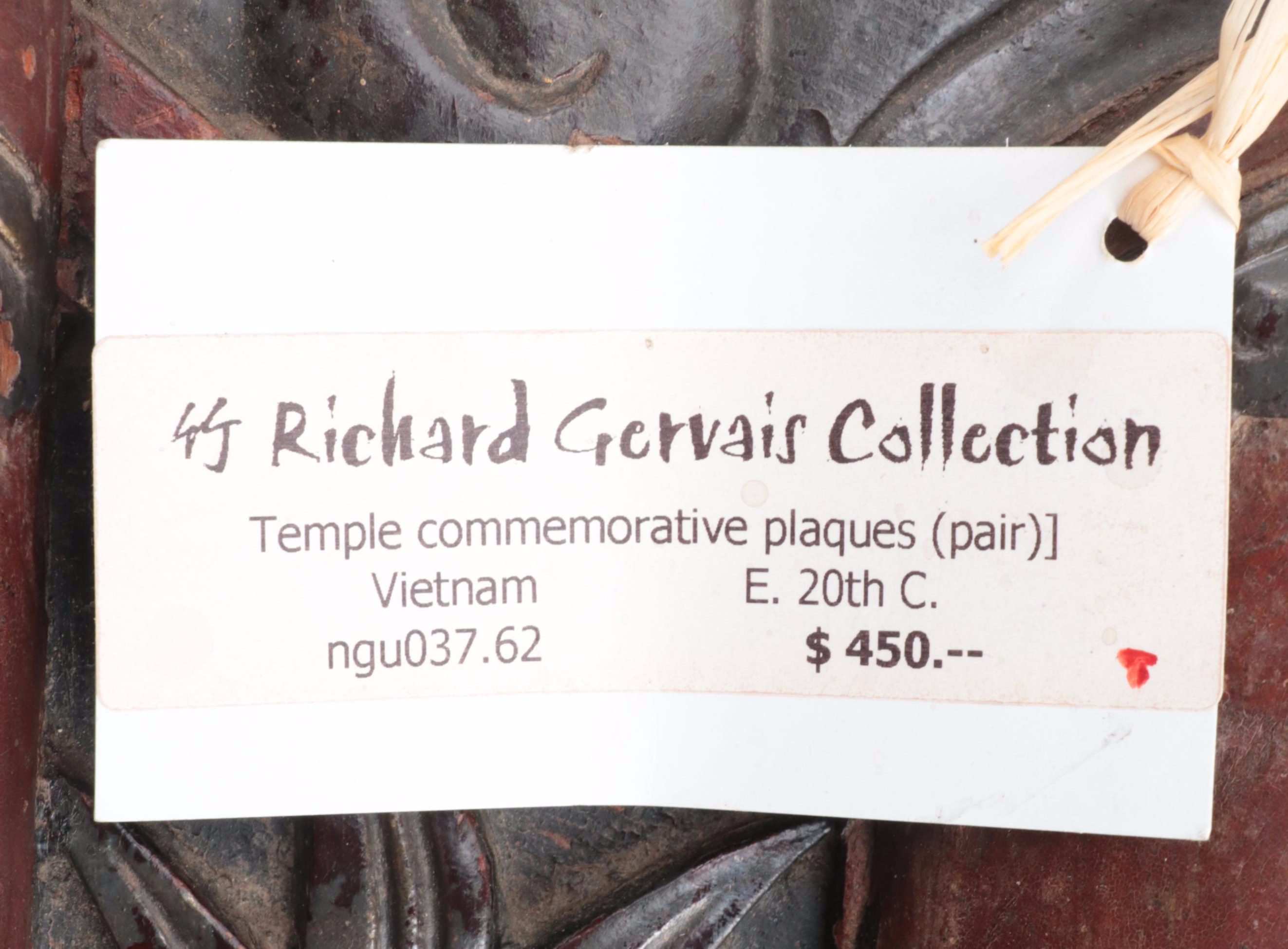 Vietnamese Wood Lacquer Temple Commemorative Plaques, Early 20th C