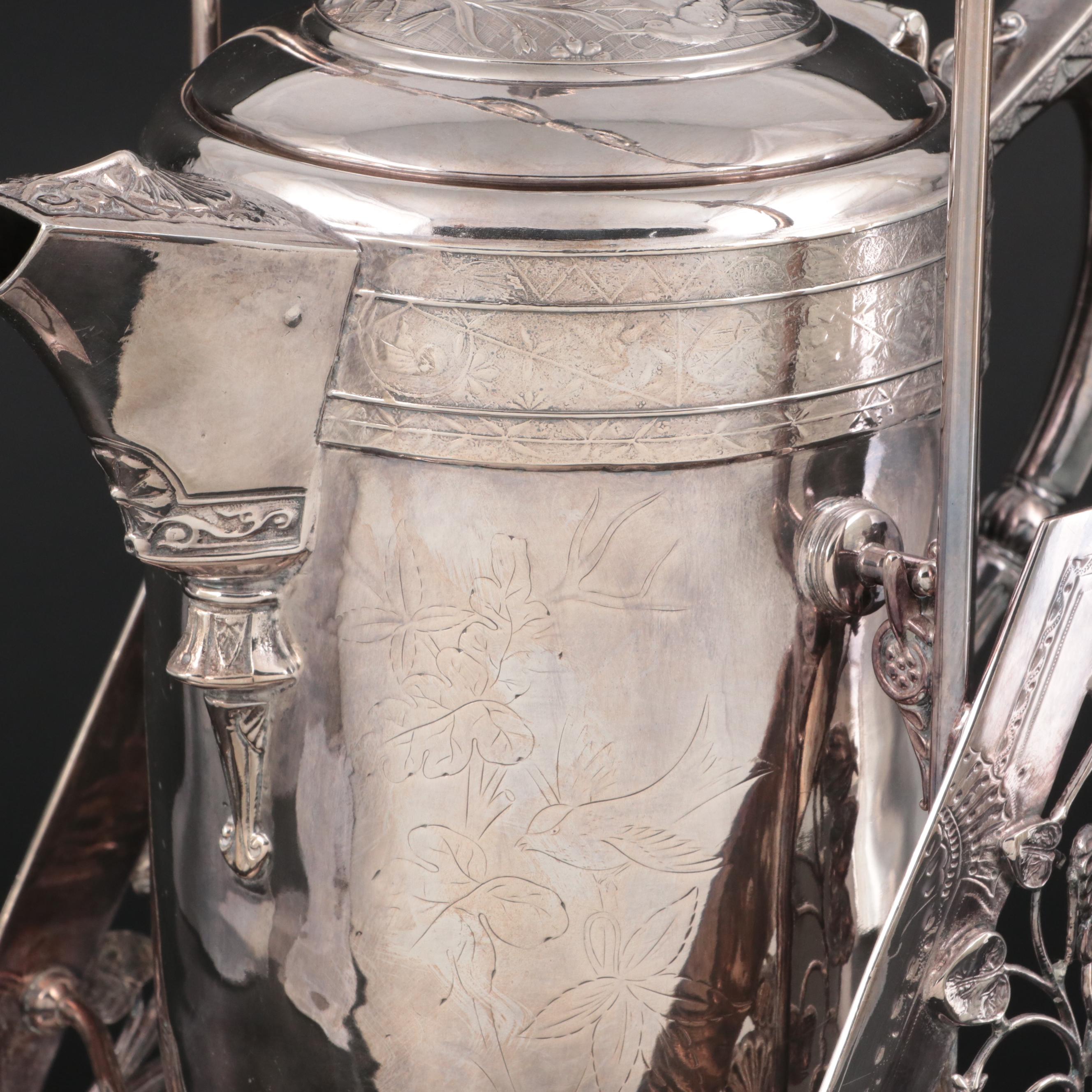 Derby Aesthetic Movement Silver Plate Tilting Water Pitcher on Stand