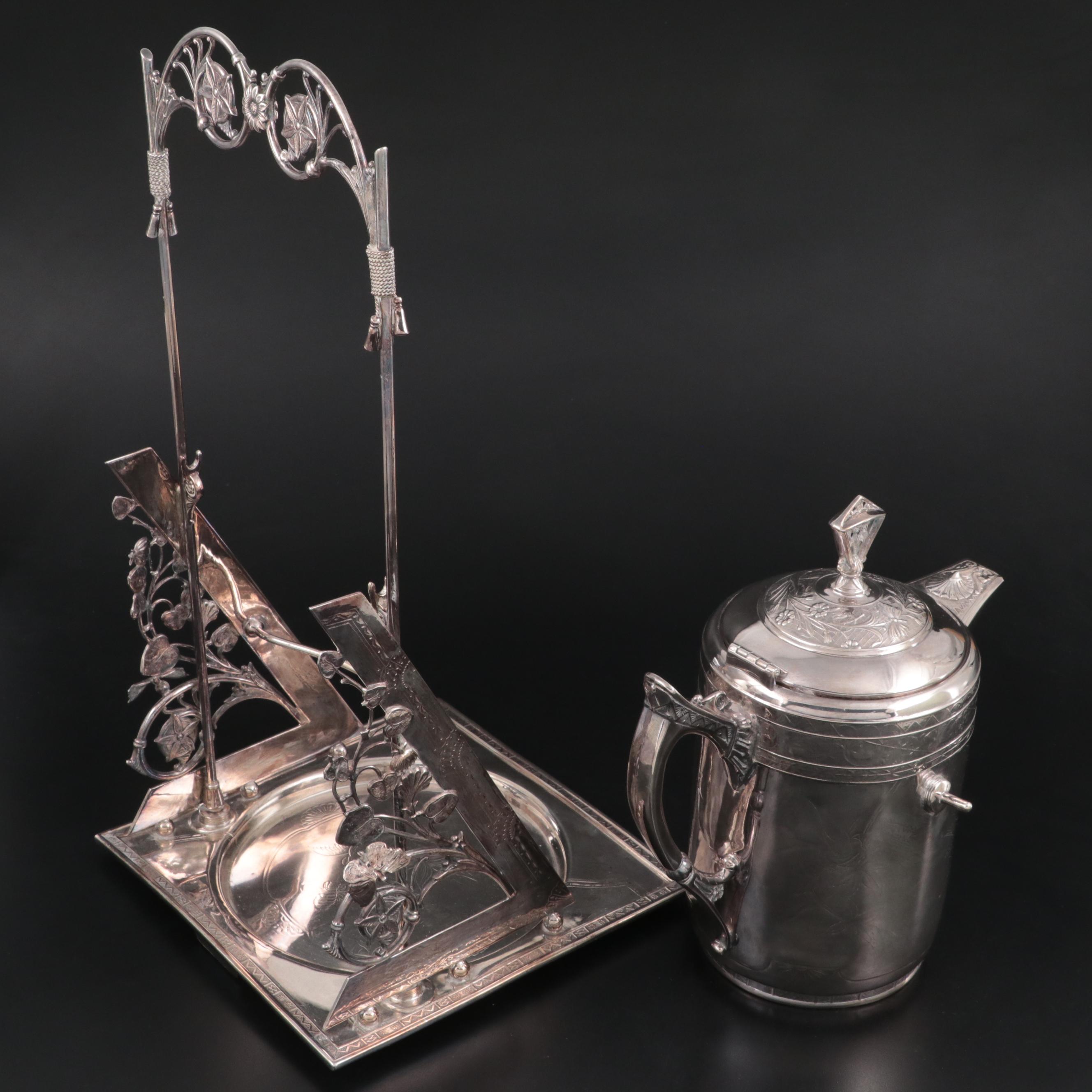 Derby Aesthetic Movement Silver Plate Tilting Water Pitcher on Stand