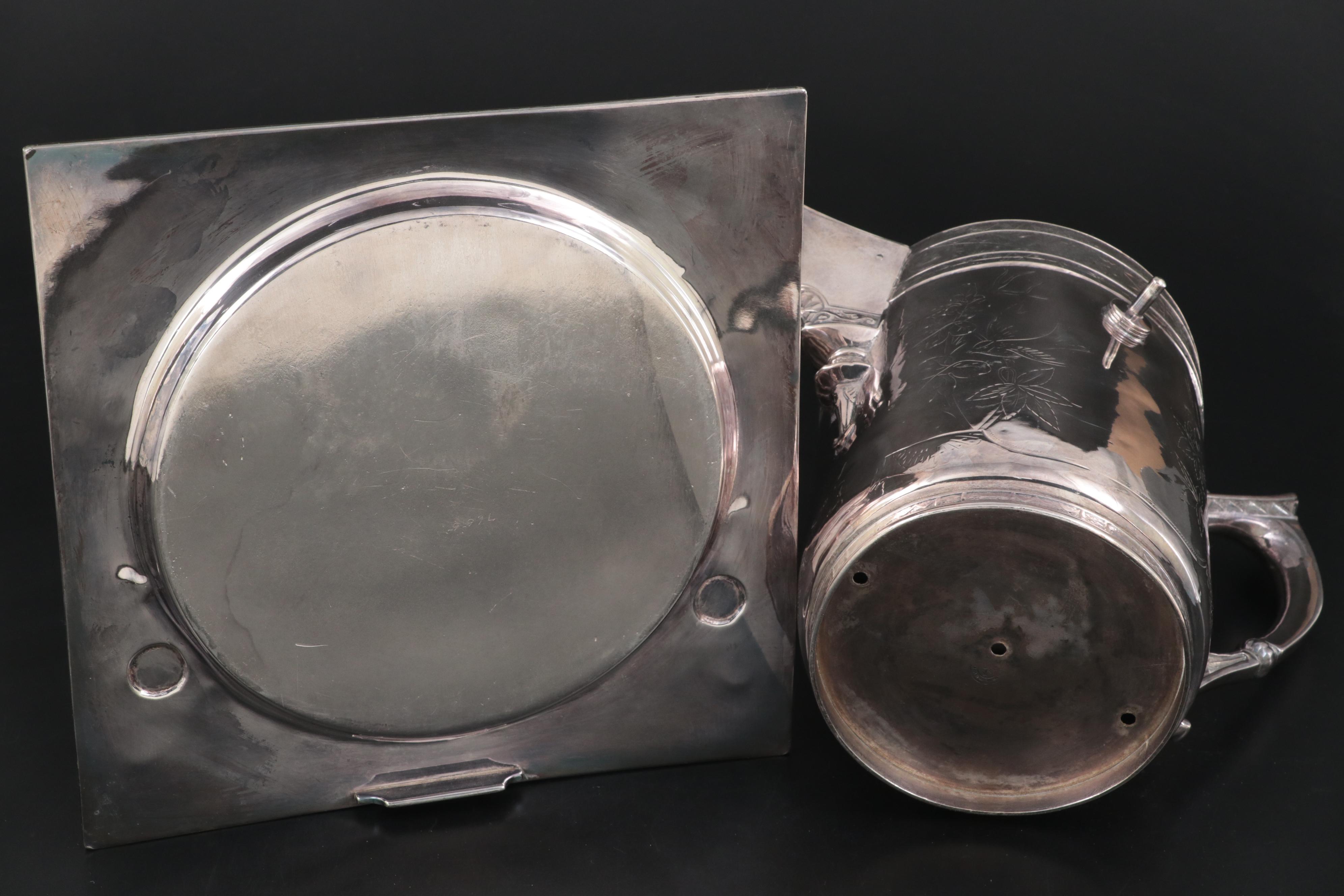 Derby Aesthetic Movement Silver Plate Tilting Water Pitcher on Stand