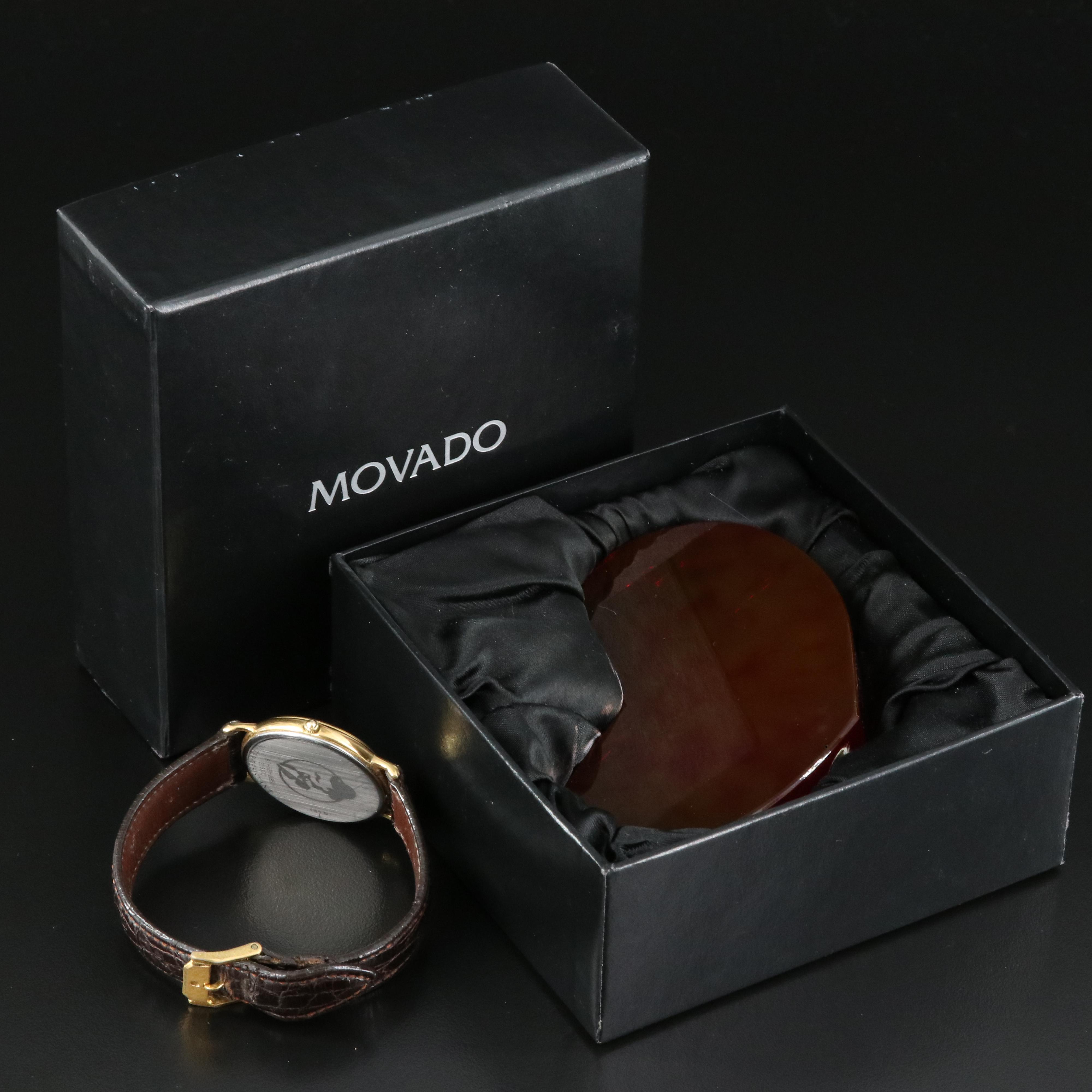 Movado Roman Dial Watch with Heart Shaped Paperweight