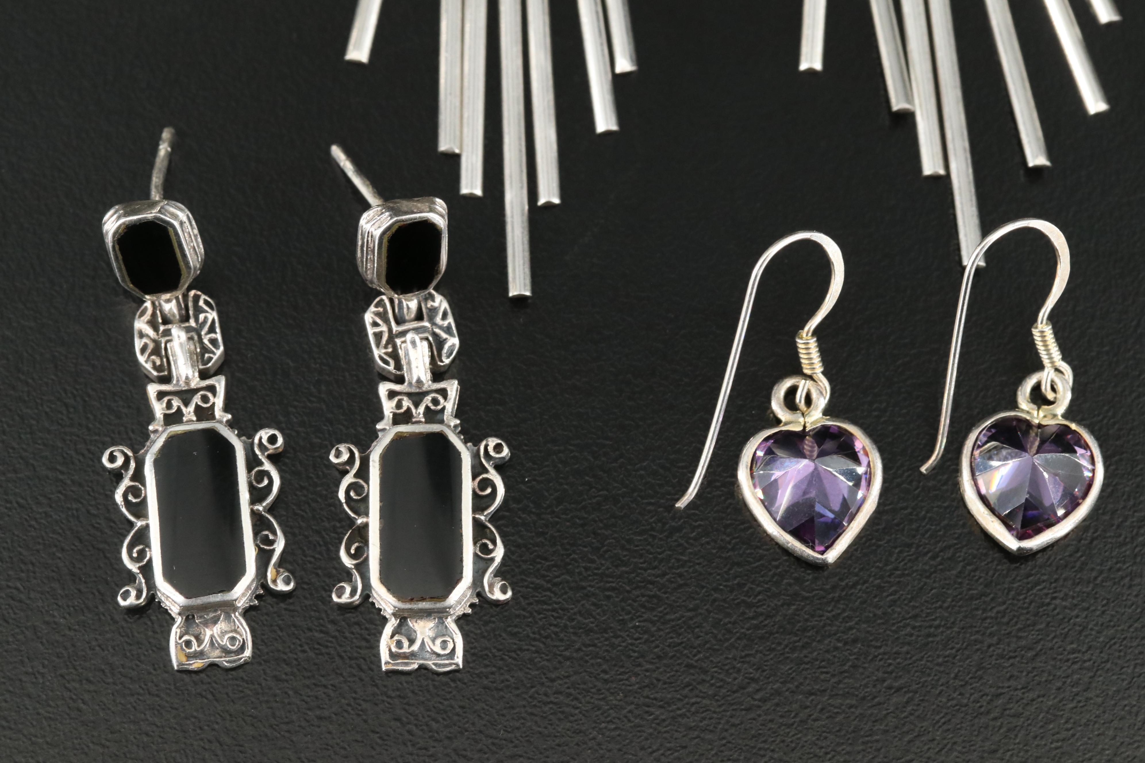 Figural Nude, Mosaic Inlay, Sterling and Gemstones Featured in Earrings