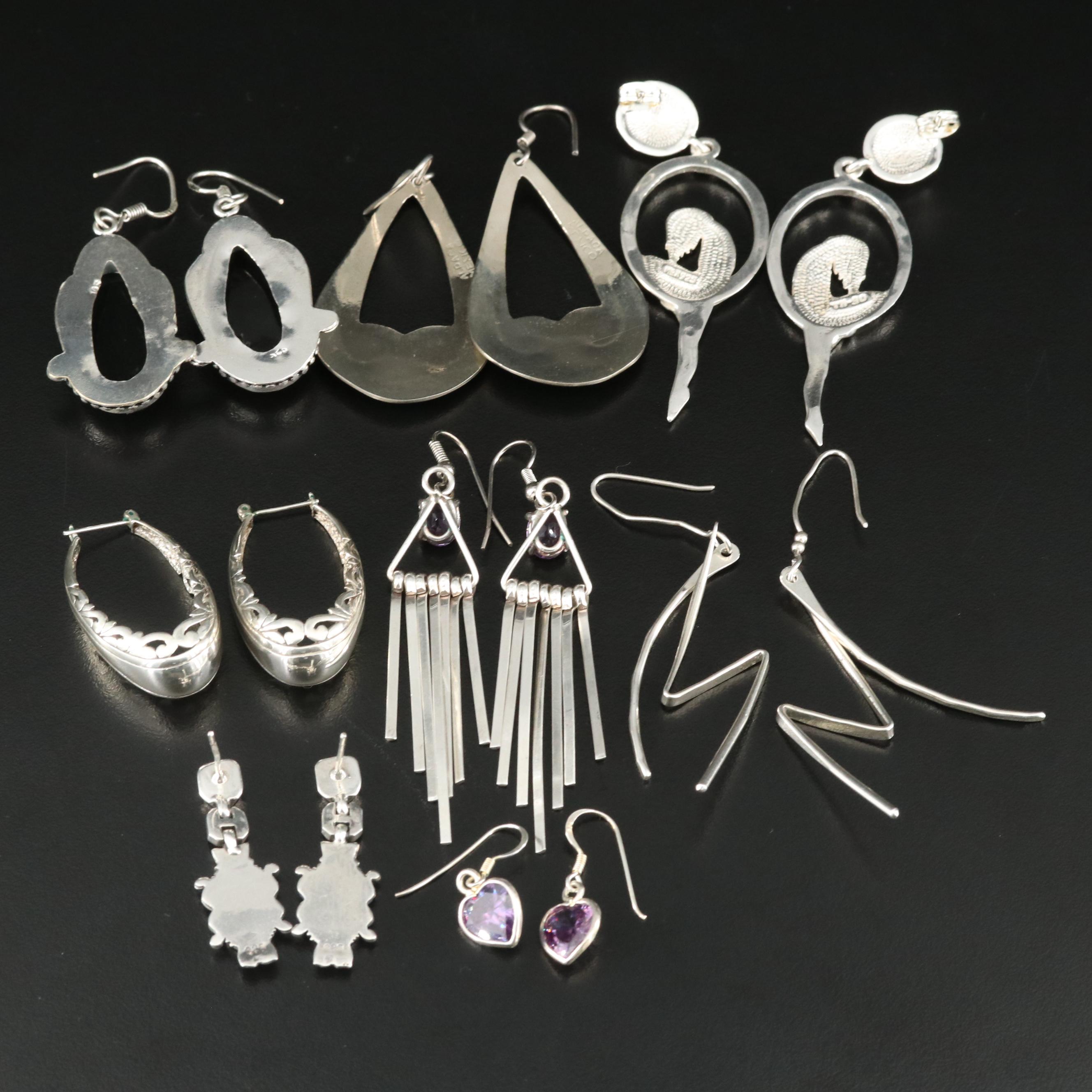 Figural Nude, Mosaic Inlay, Sterling and Gemstones Featured in Earrings