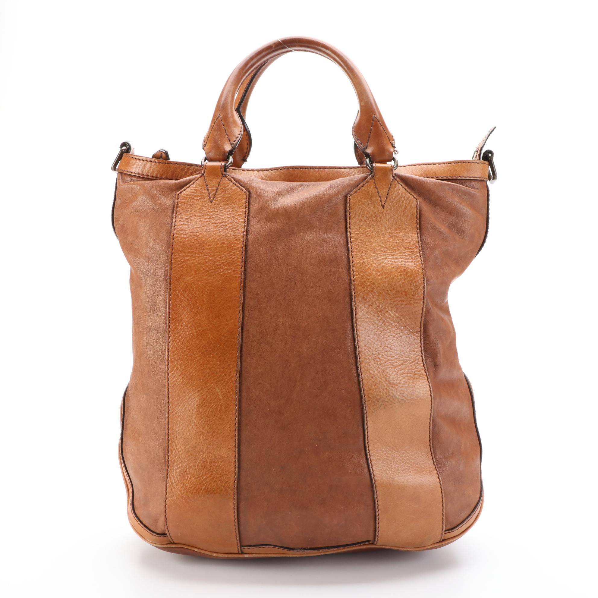 Burberry Top Handle Tote in Bicolor Leather with Shoulder Strap