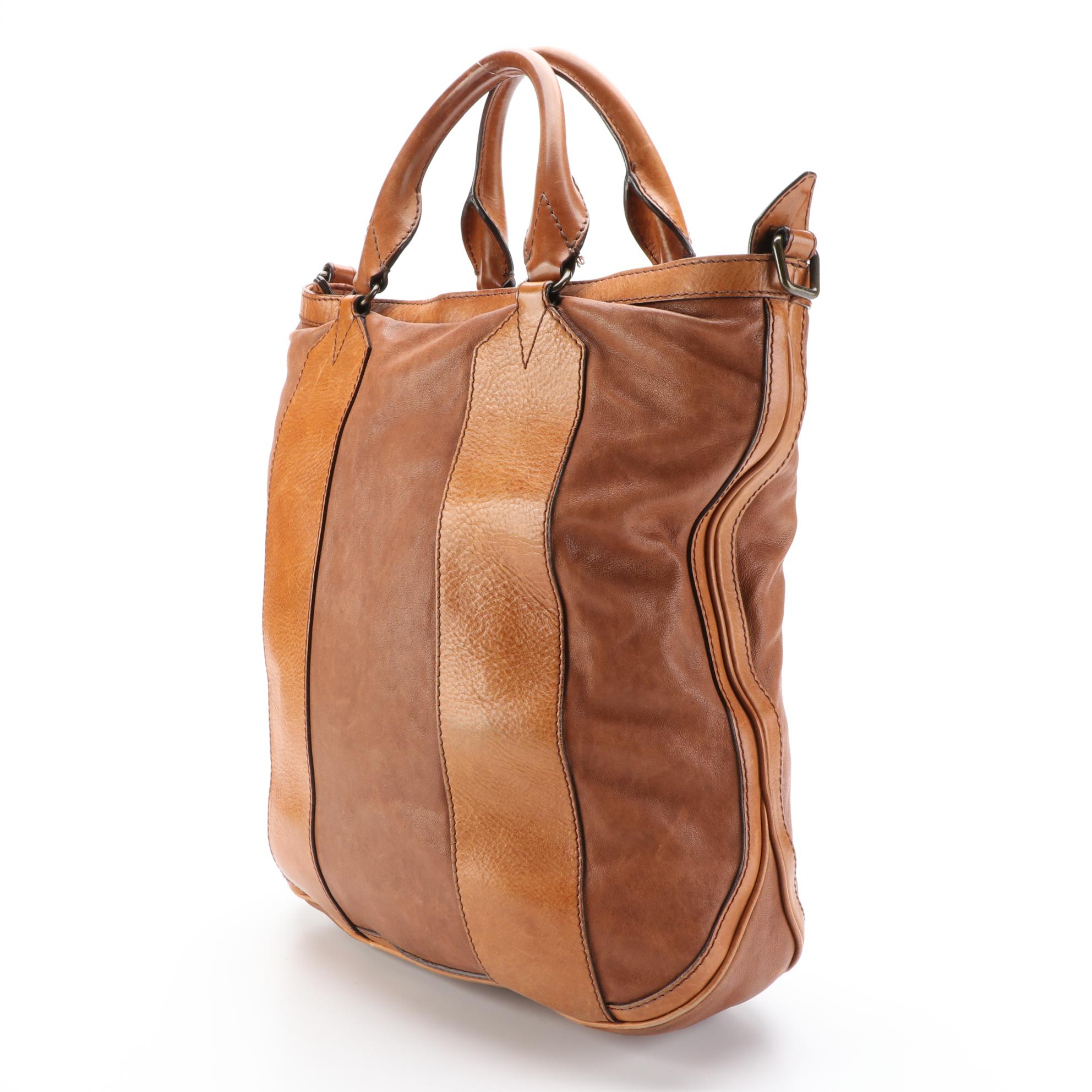 Burberry Top Handle Tote in Bicolor Leather with Shoulder Strap